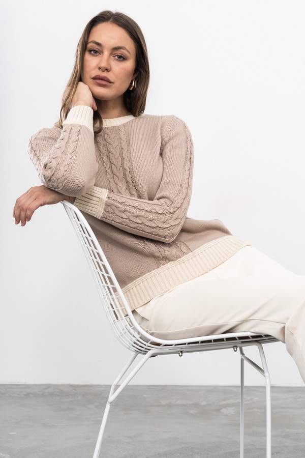 JERSEY TIRAS CONTRASTE TOSTADO