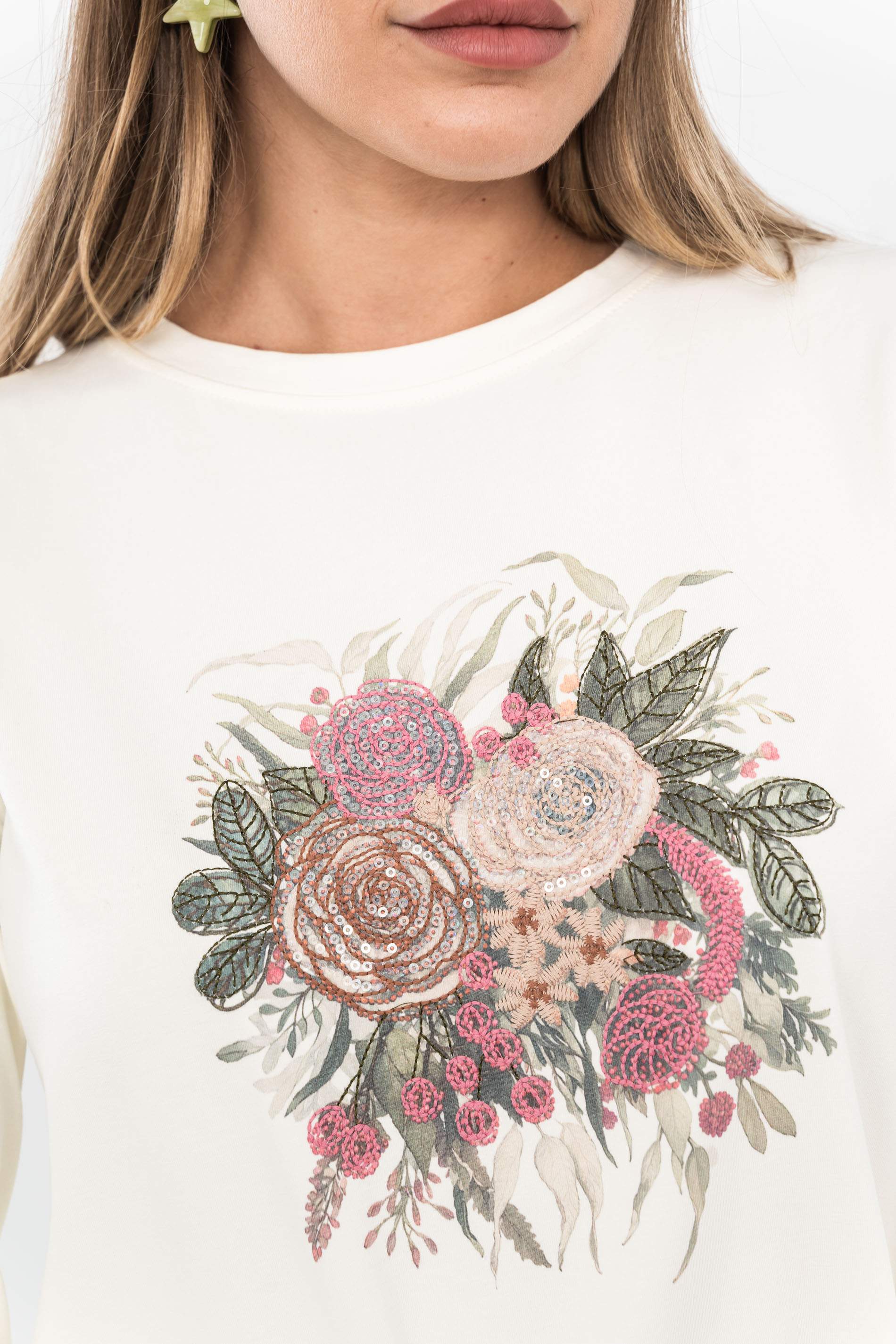 CAMISETA BORDADO ROSAS