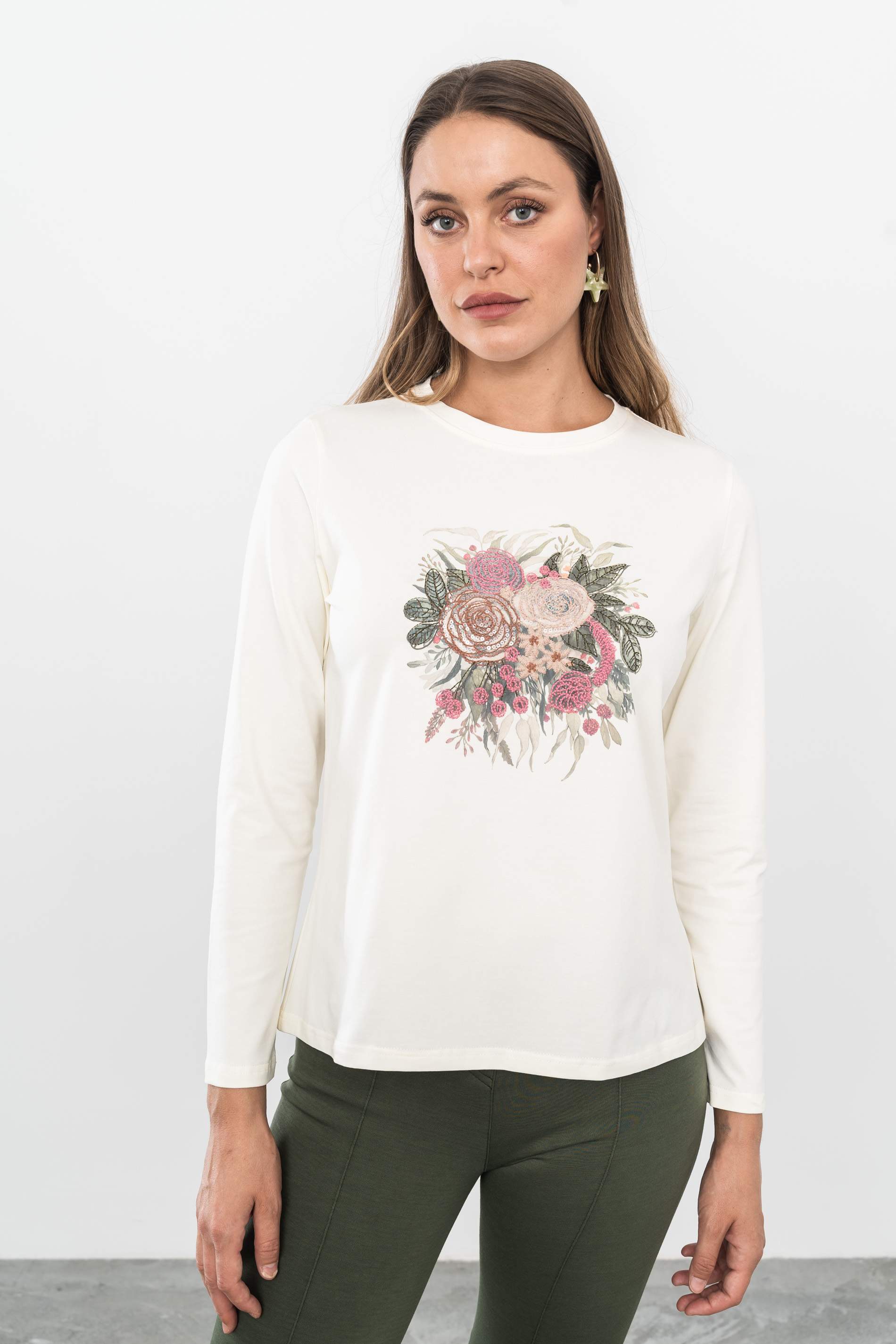 CAMISETA BORDADO ROSAS