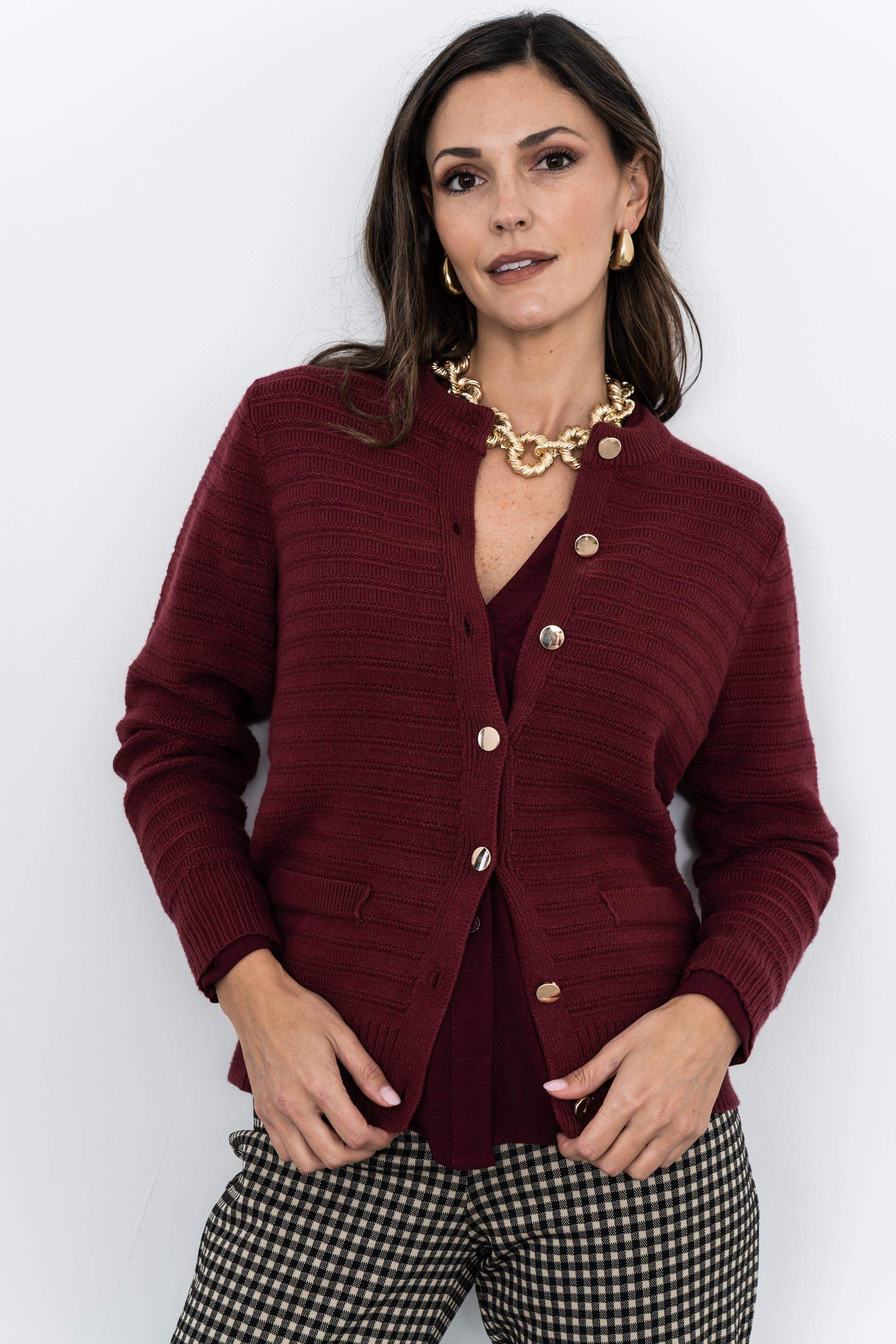 CHAQUETA BOTONES ORO BURDEOS