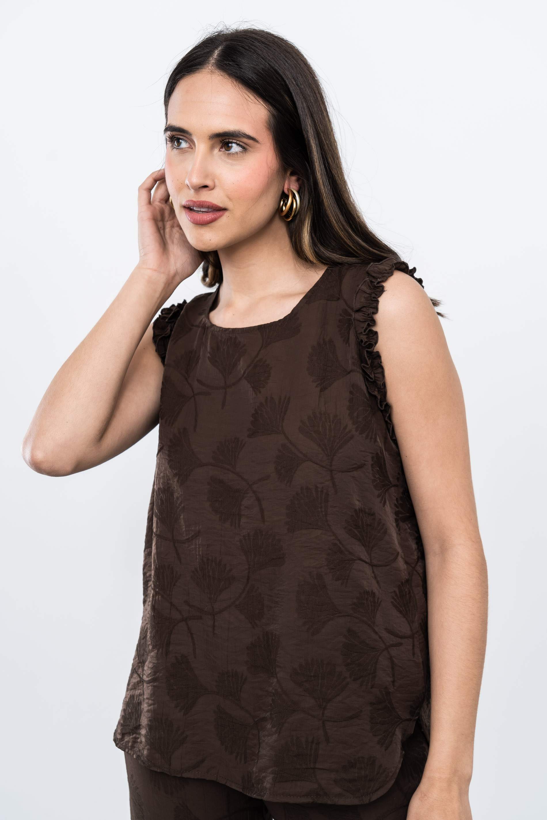 BLUSA VOLANTITOS JACQUARD CHOCOLATE