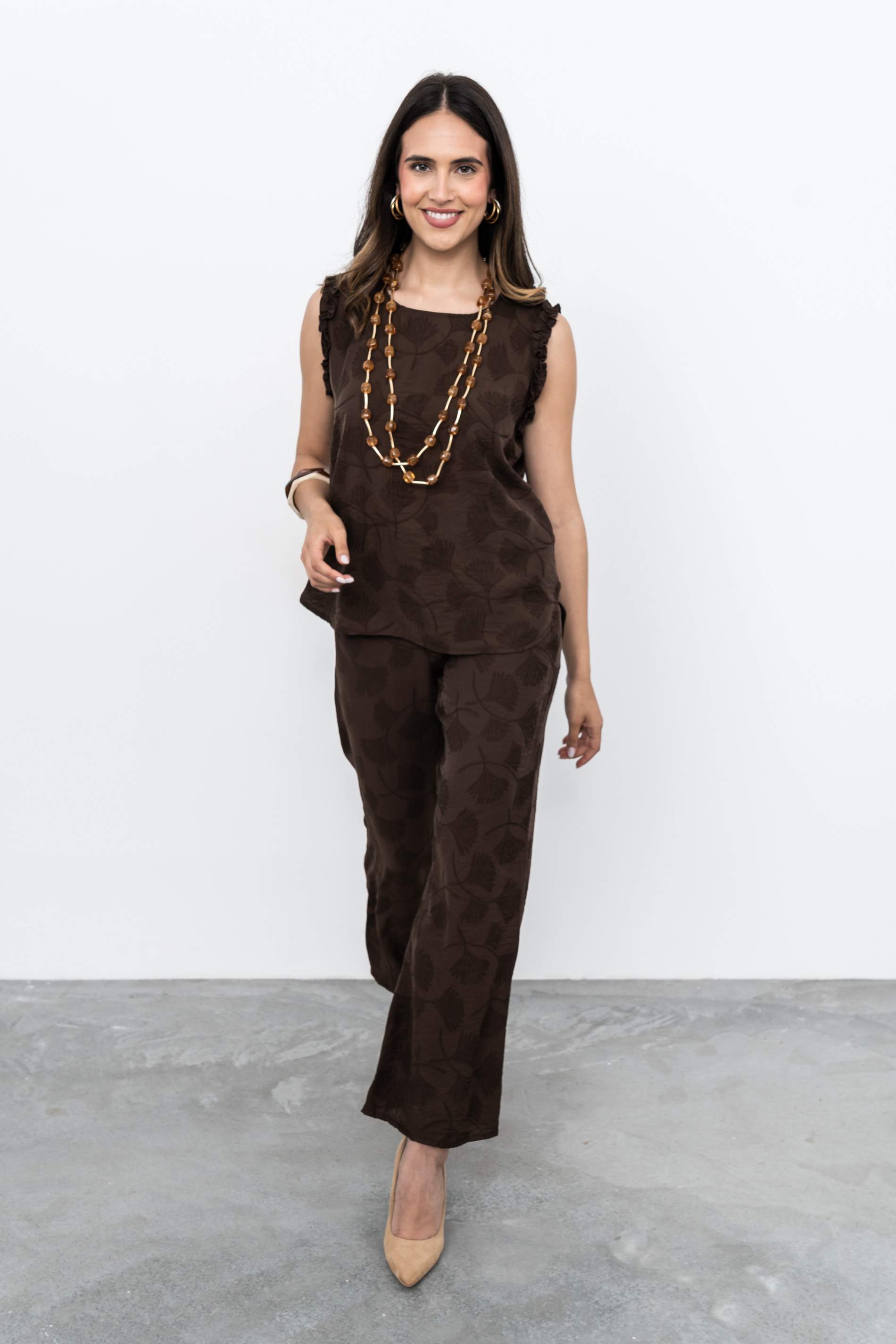 BLUSA VOLANTITOS JACQUARD CHOCOLATE