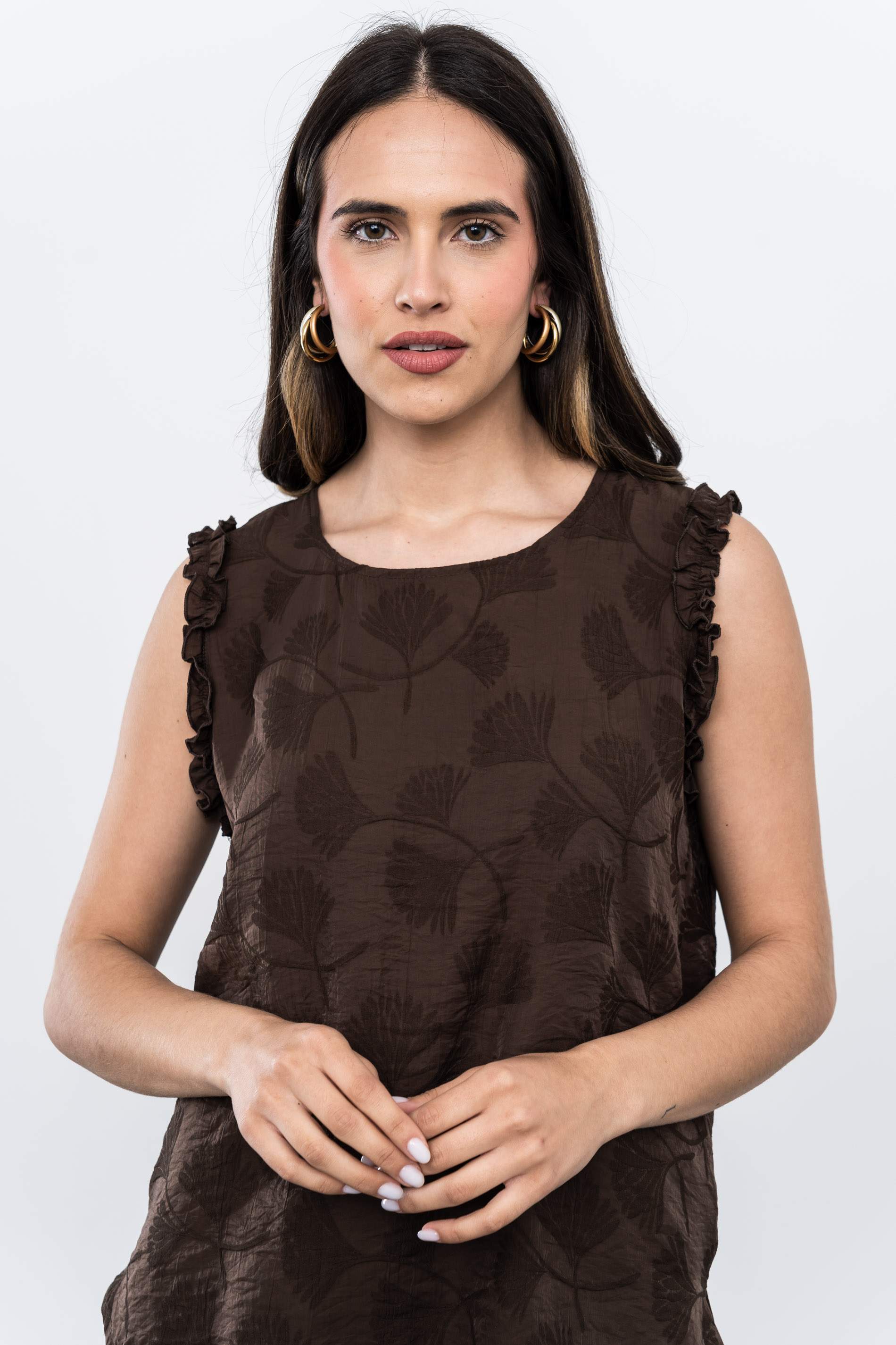 BLUSA VOLANTITOS JACQUARD CHOCOLATE