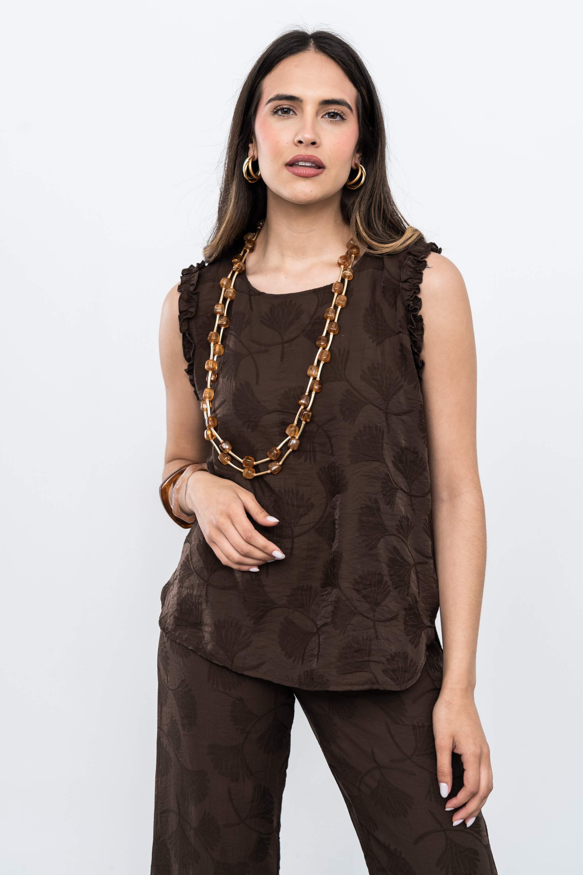 BLUSA VOLANTITOS JACQUARD CHOCOLATE