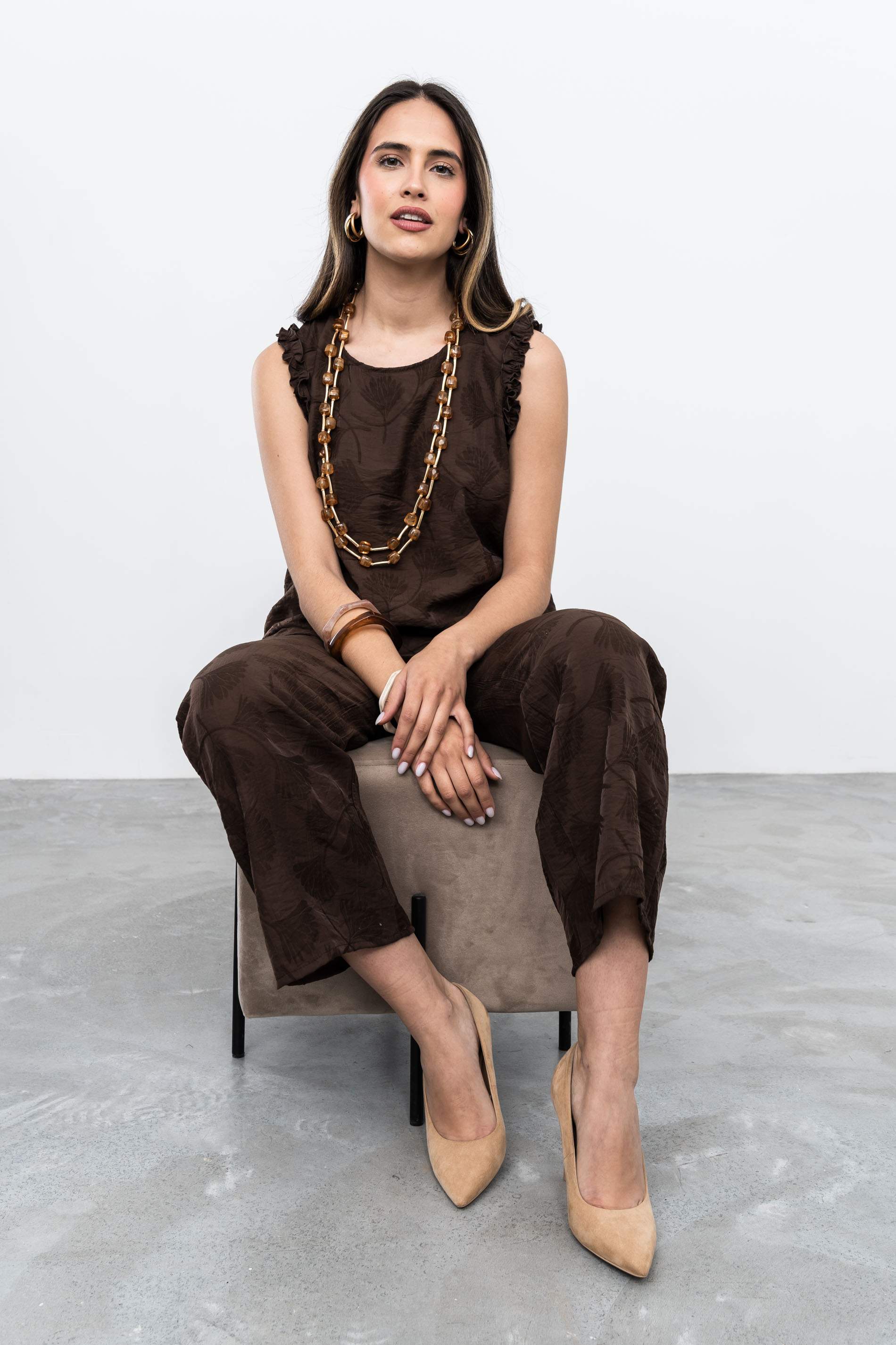 BLUSA VOLANTITOS JACQUARD CHOCOLATE