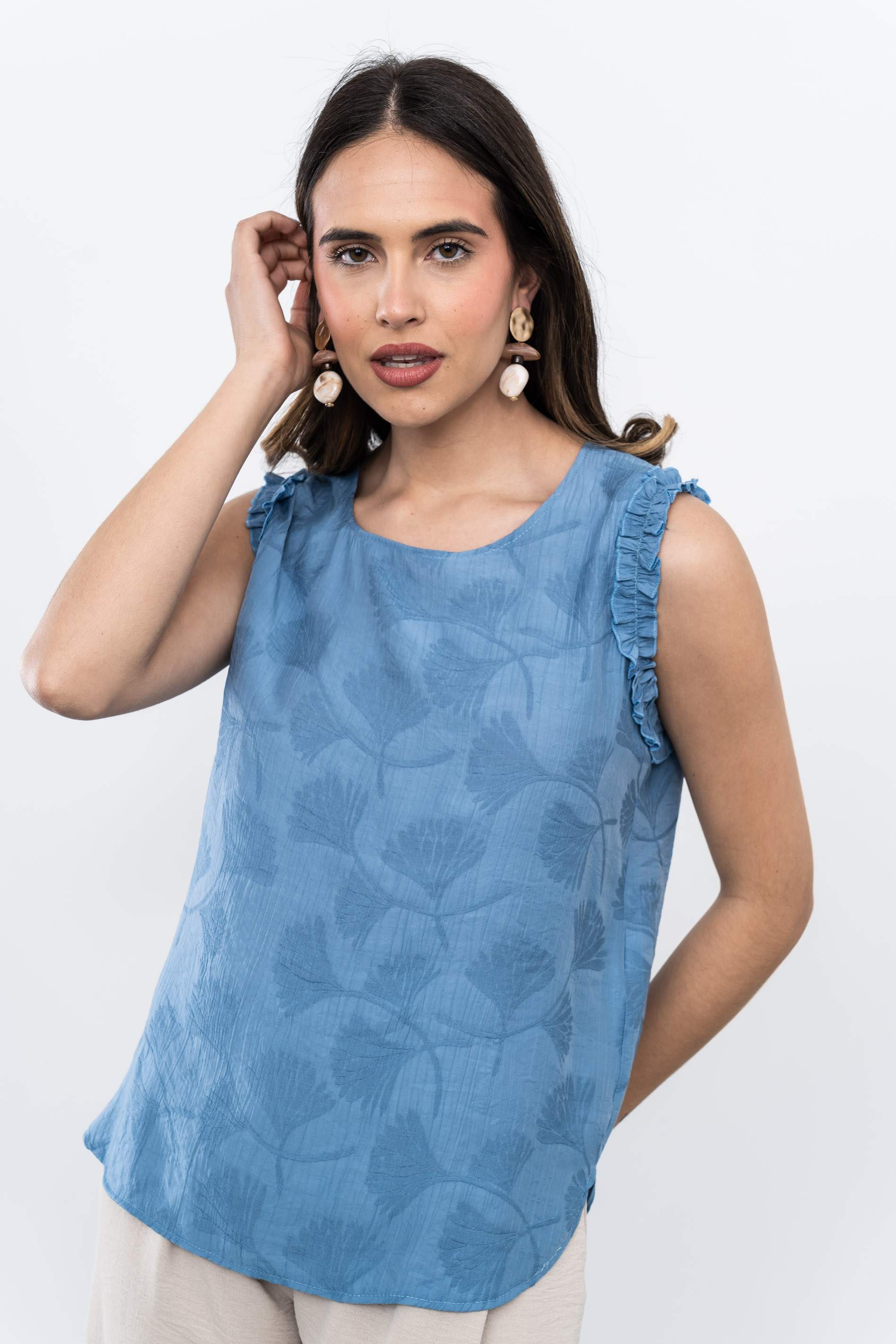 BLUSA VOLANTITOS JACQUARD AZUL