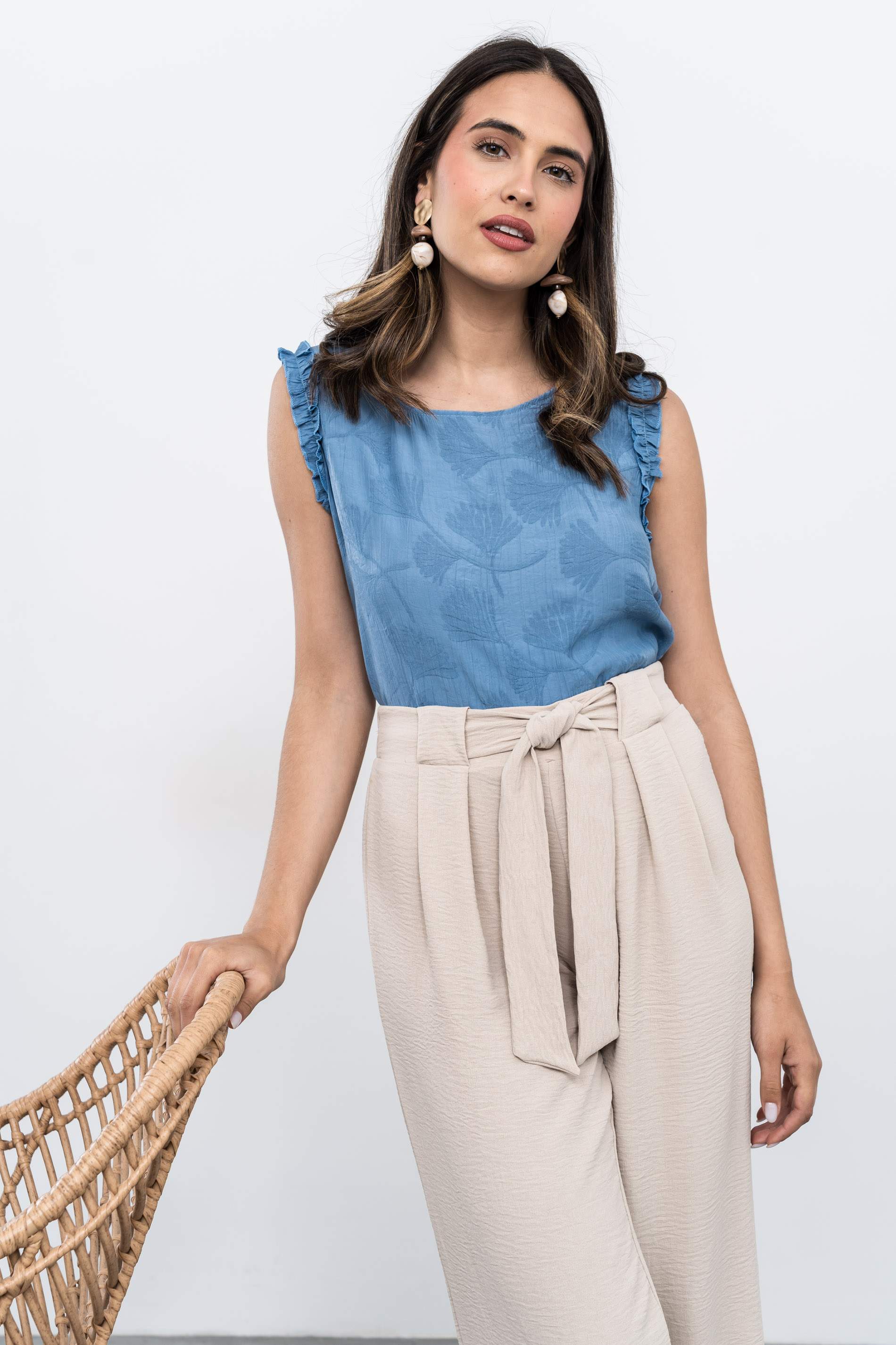 BLUSA VOLANTITOS JACQUARD AZUL