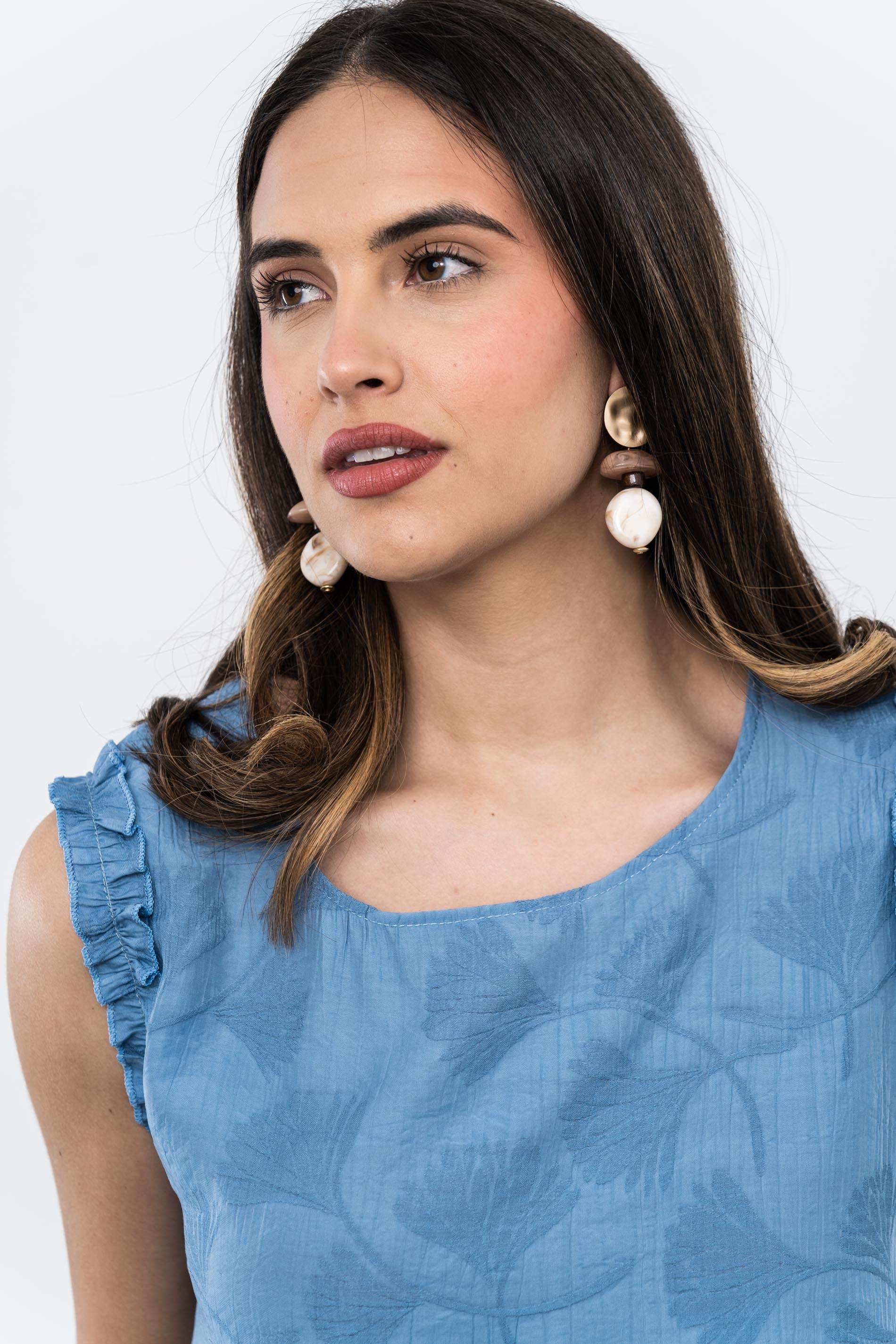 BLUSA VOLANTITOS JACQUARD AZUL