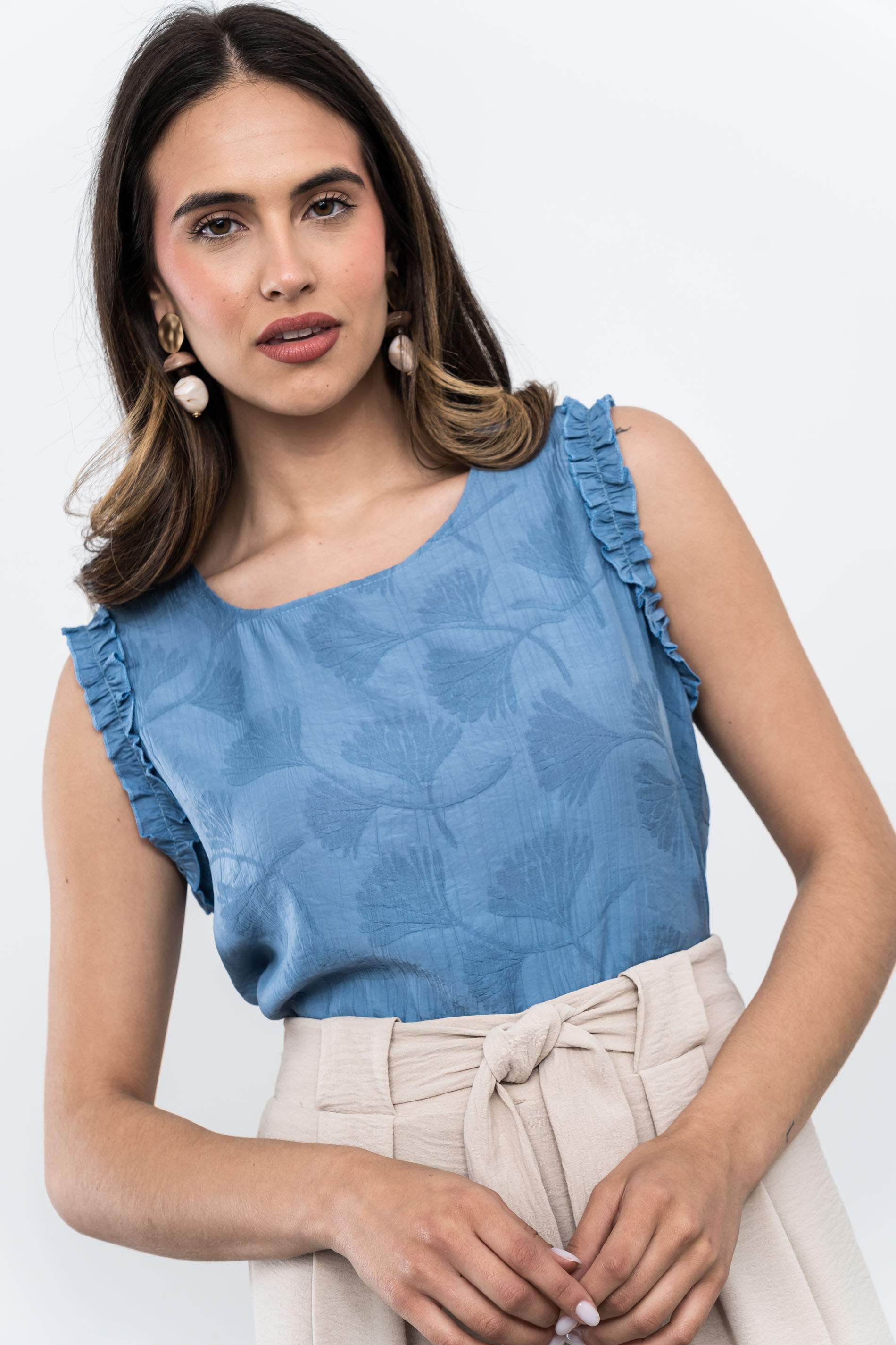 BLUSA VOLANTITOS JACQUARD AZUL