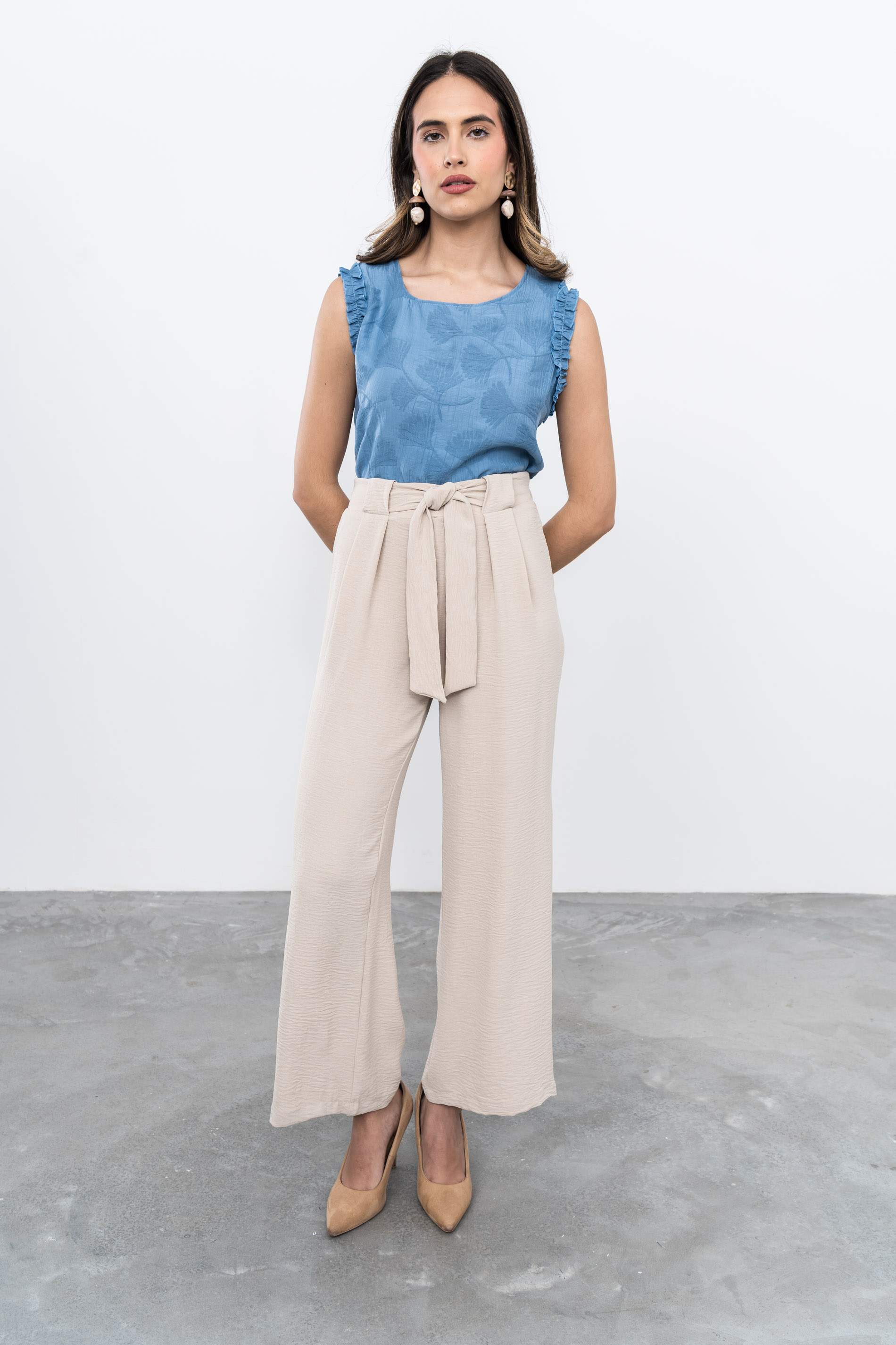 BLUSA VOLANTITOS JACQUARD AZUL