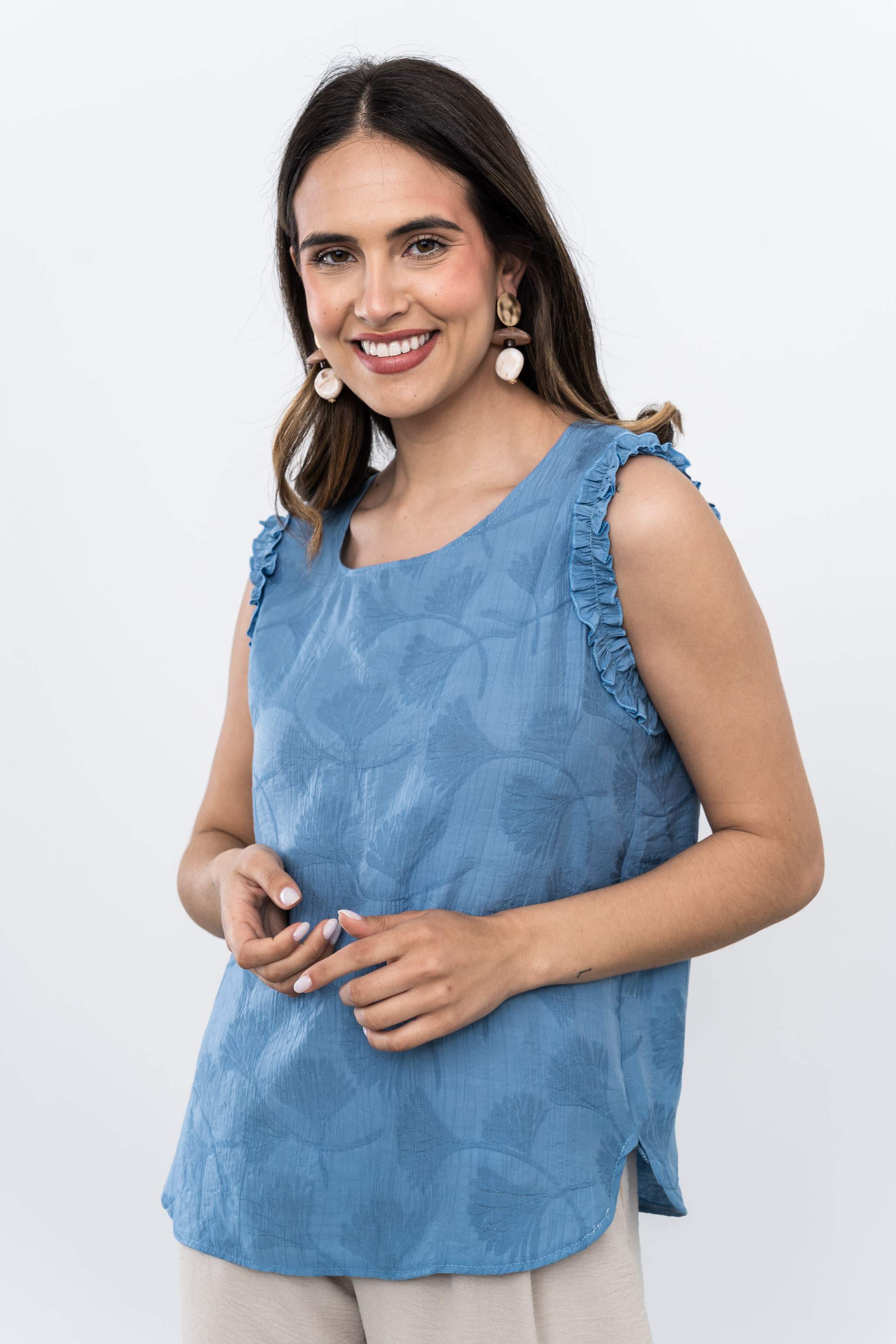 BLUSA VOLANTITOS JACQUARD AZUL