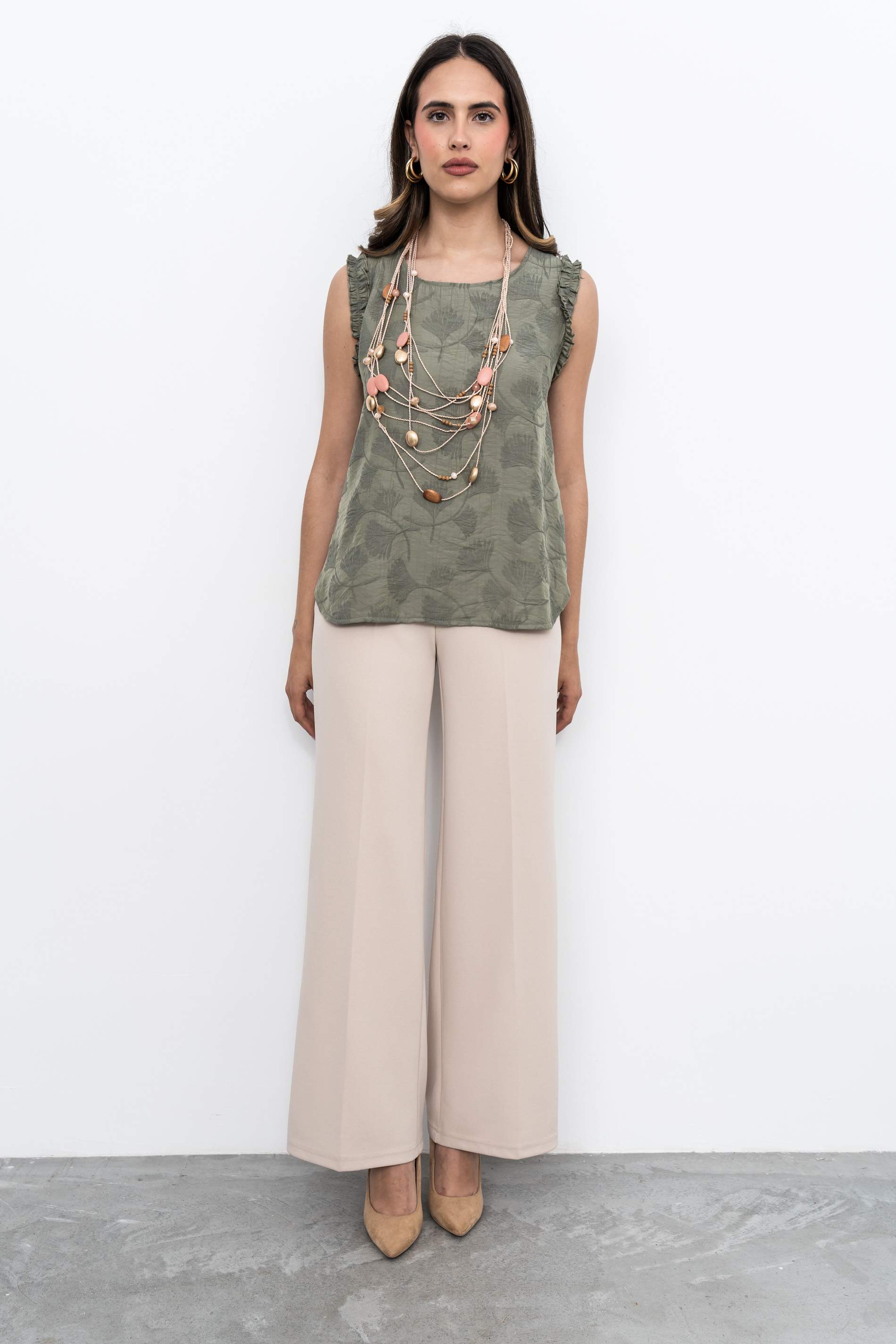 BLUSA VOLANTITOS JACQUARD KAKI