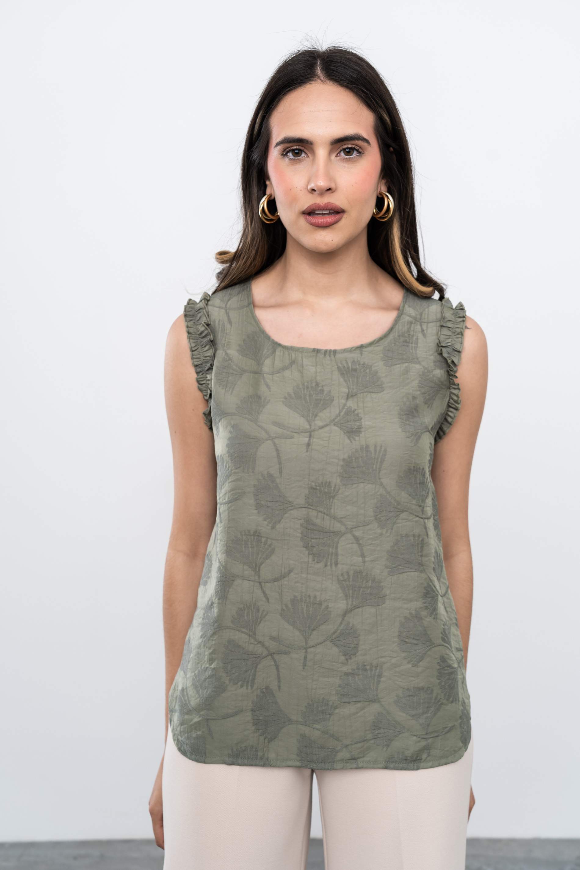 BLUSA VOLANTITOS JACQUARD KAKI