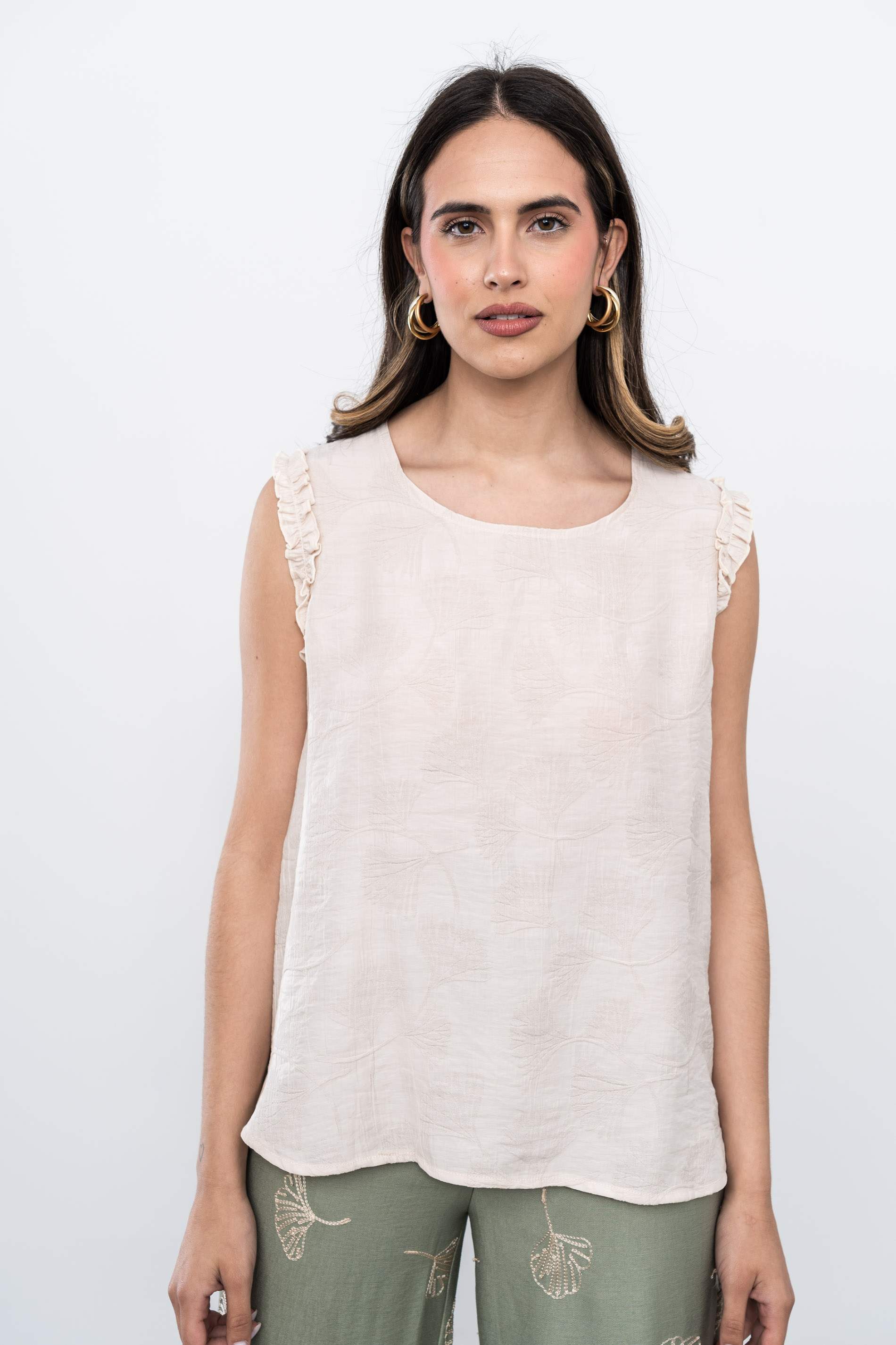 BLUSA VOLANTITOS JACQUARD BEIGE