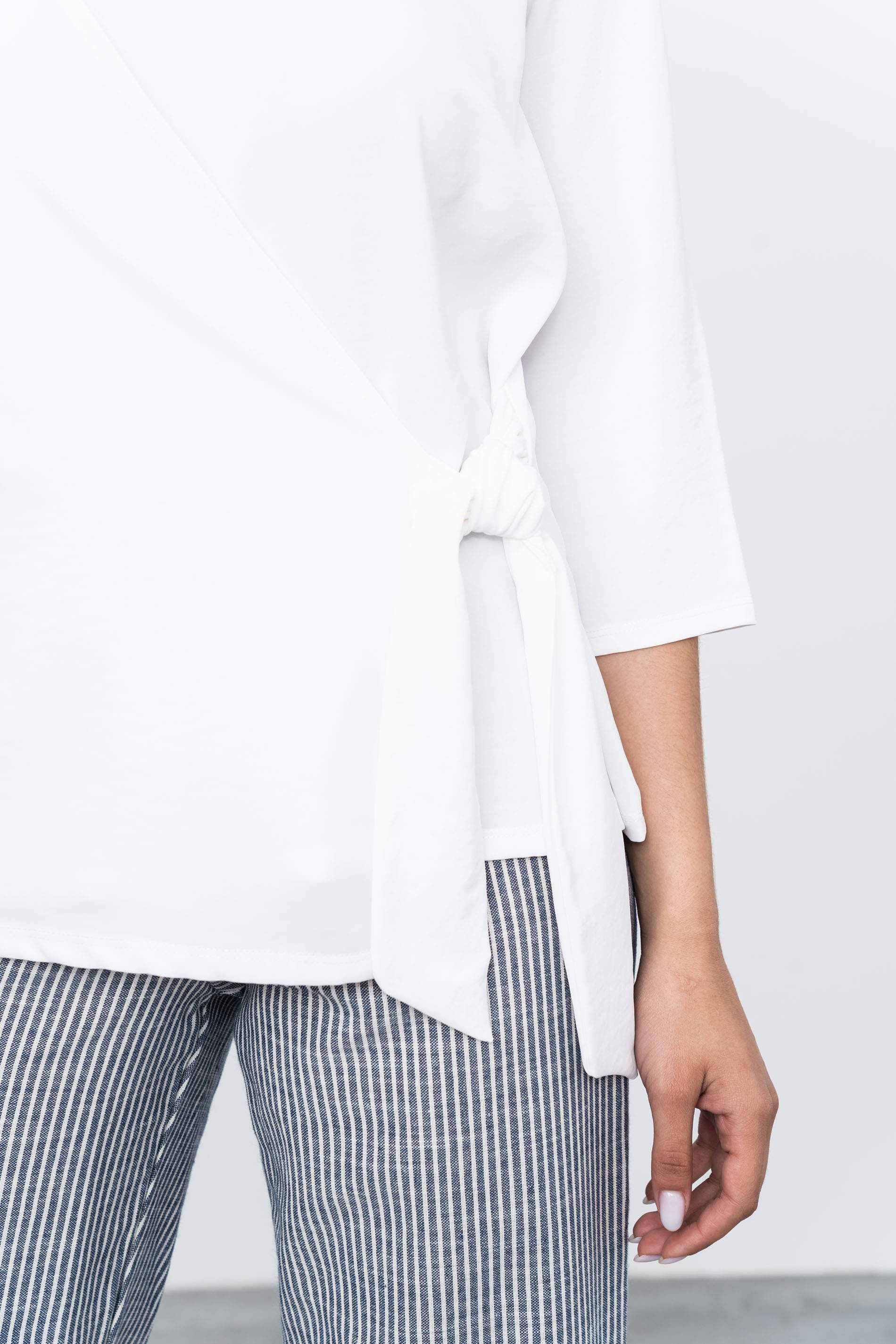 BLUSA EFECTO CRUZADO MANGA FRANCESA MARFIL