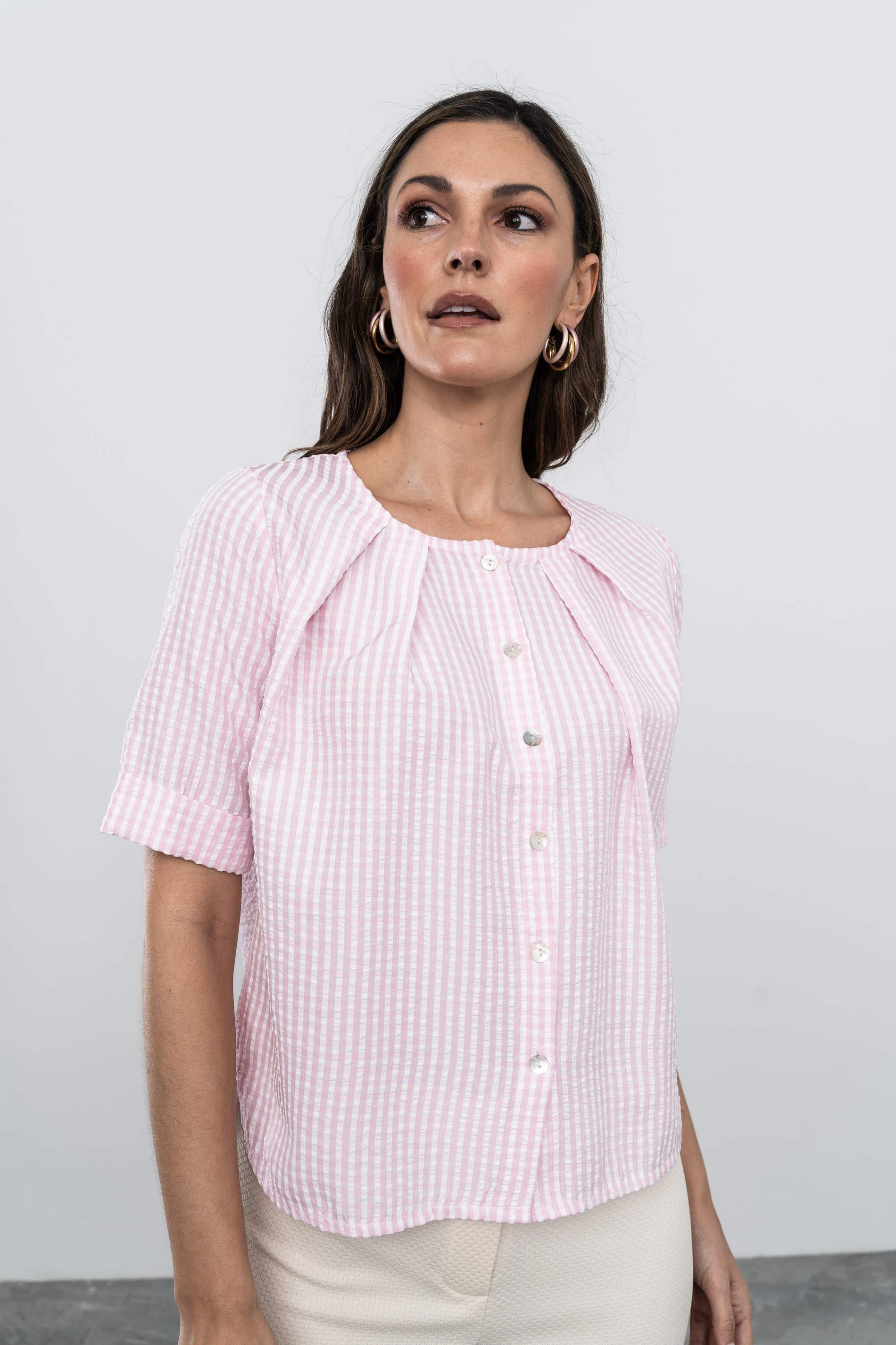 BLUSA TABLAS BOTONES CUADRITOS ROSA