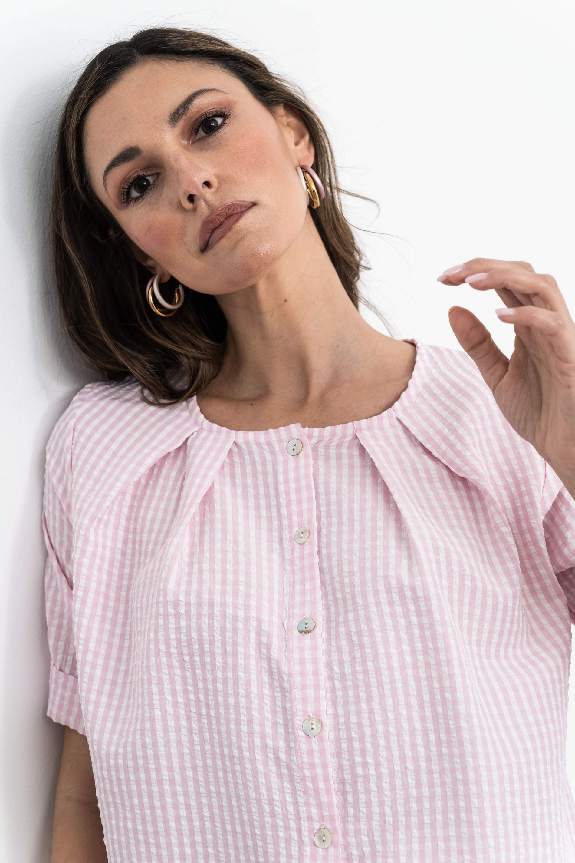 BLUSA TABLAS BOTONES CUADRITOS ROSA