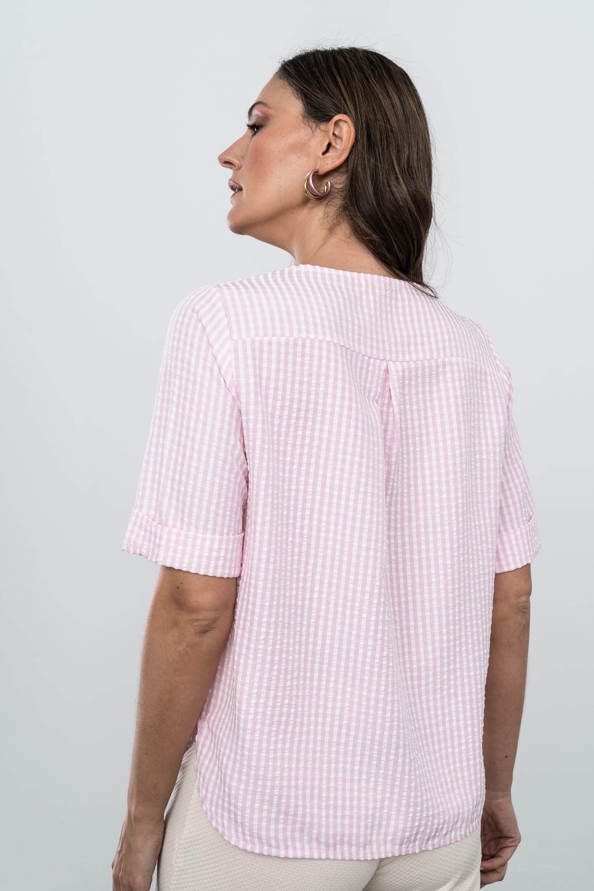 BLUSA TABLAS BOTONES CUADRITOS ROSA
