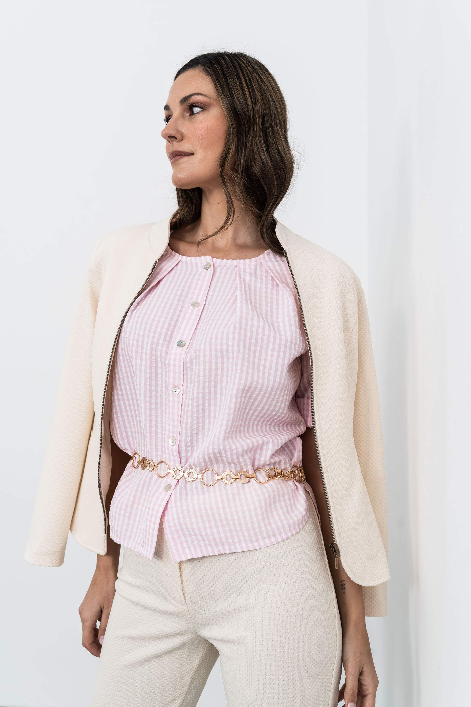 BLUSA TABLAS BOTONES CUADRITOS ROSA