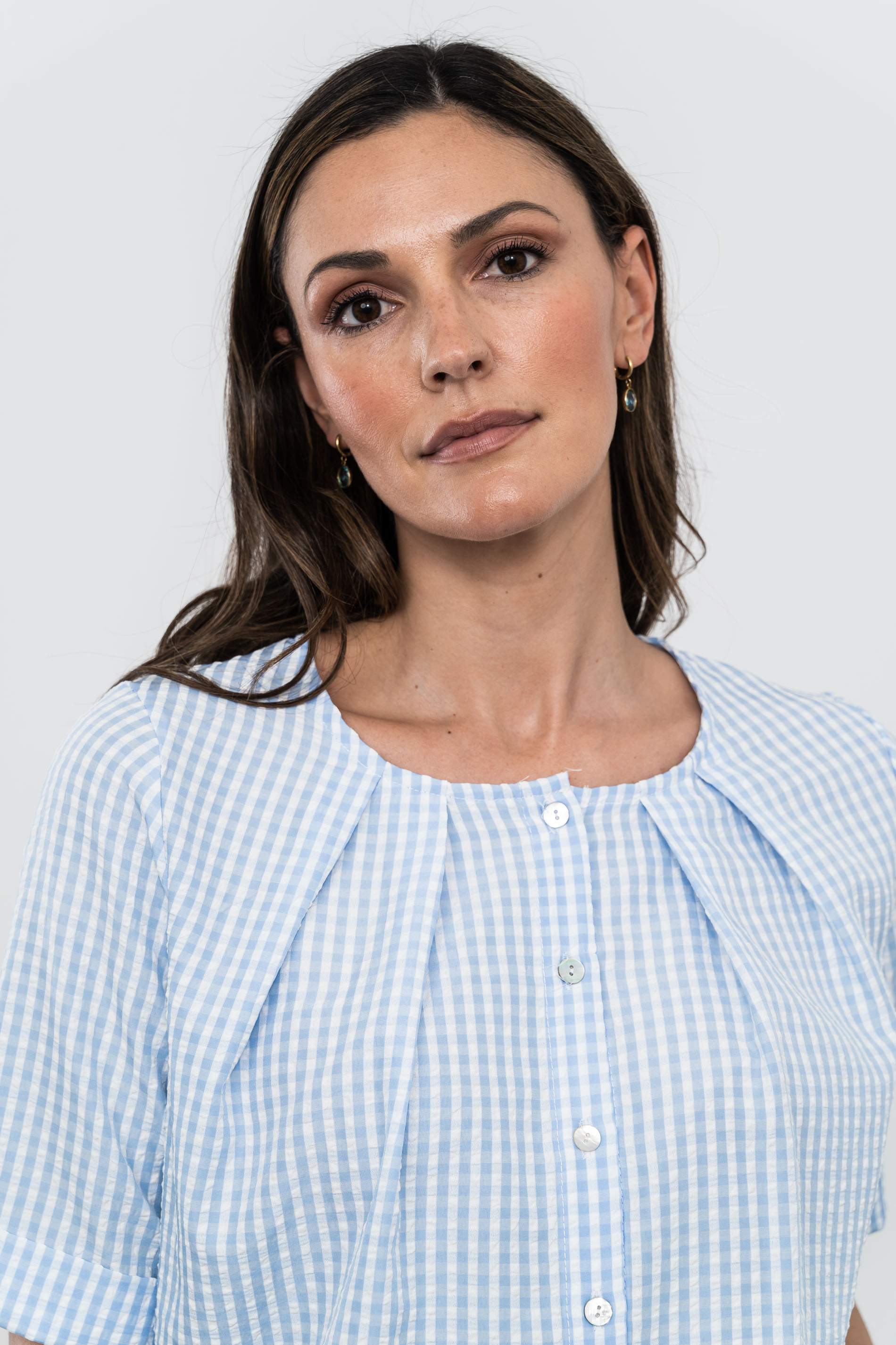 BLUSA TABLAS BOTONES CUADRITOS CELESTE