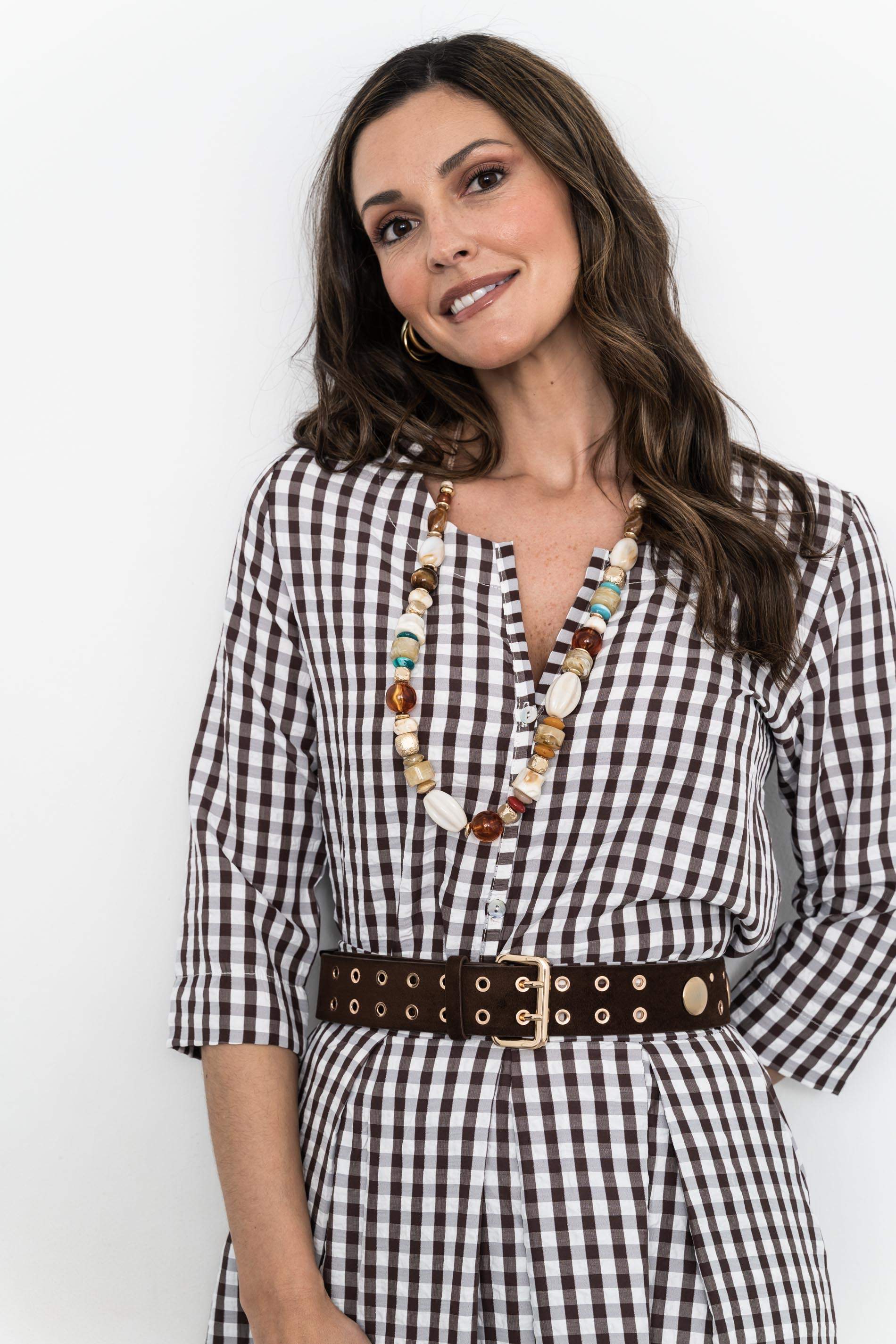 BLUSA CUELLO UVE CUADROS CHOCOLATE