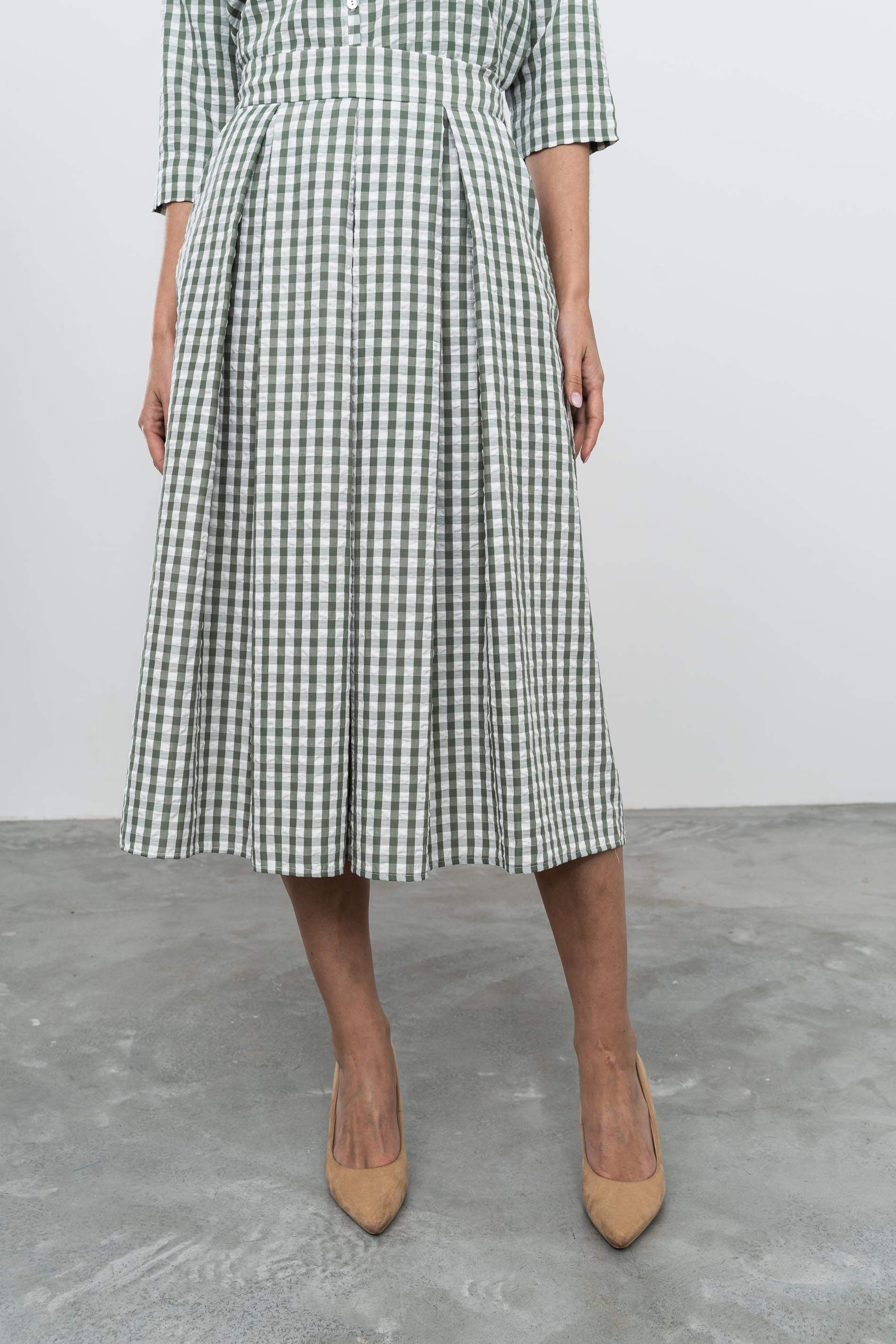 FALDA TABLAS CUADROS KAKI