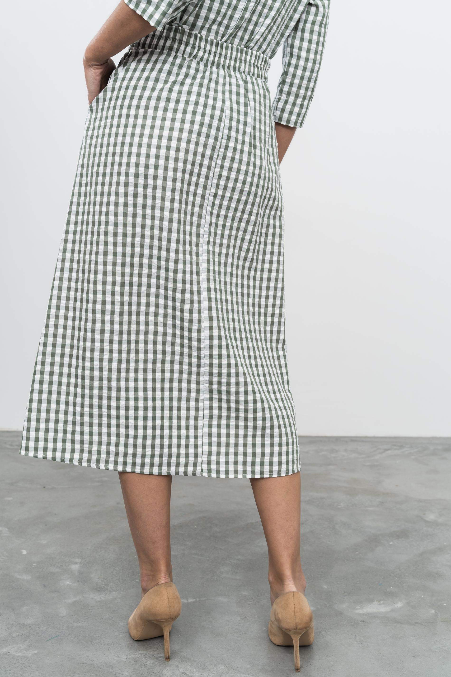 FALDA TABLAS CUADROS KAKI