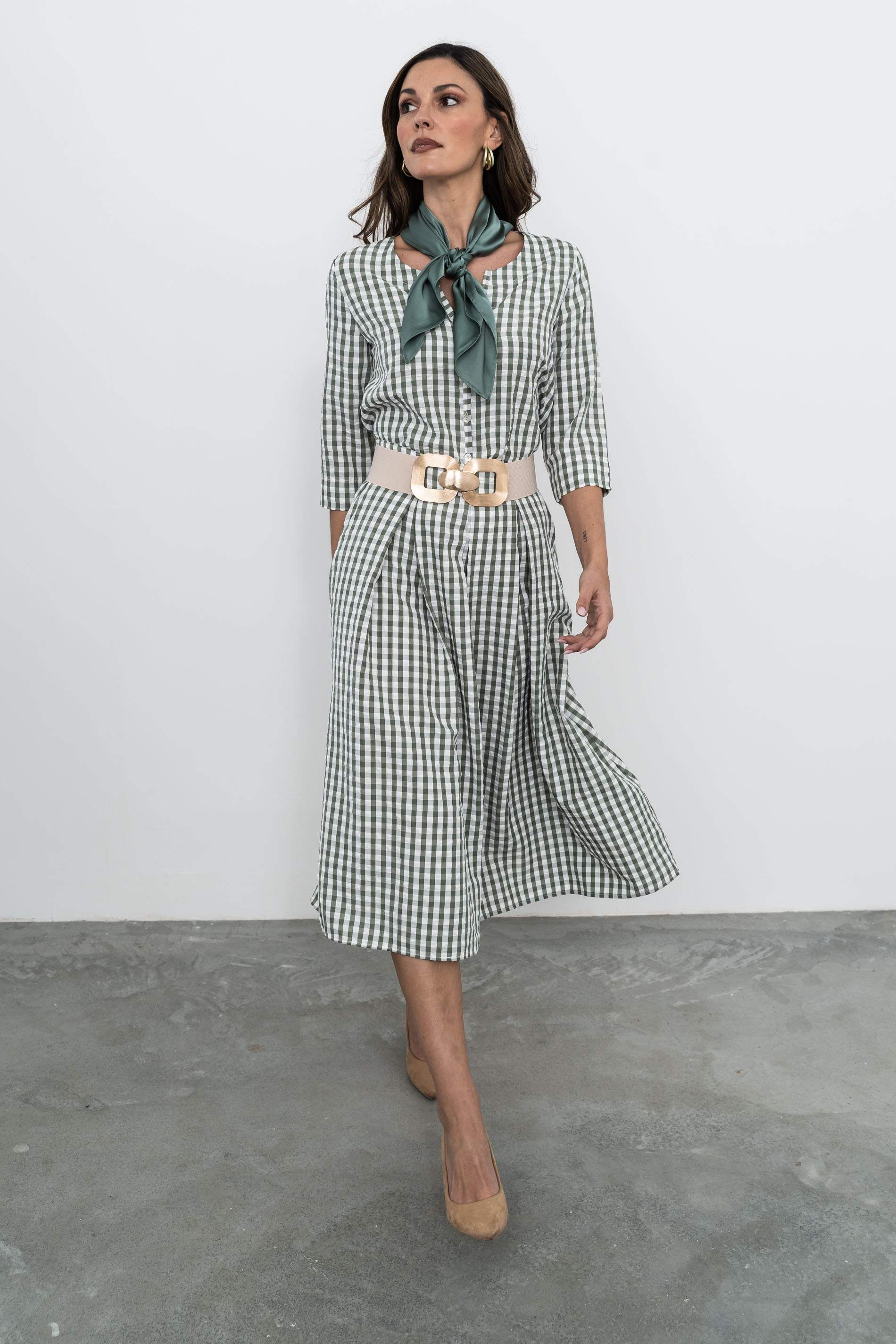 FALDA TABLAS CUADROS KAKI