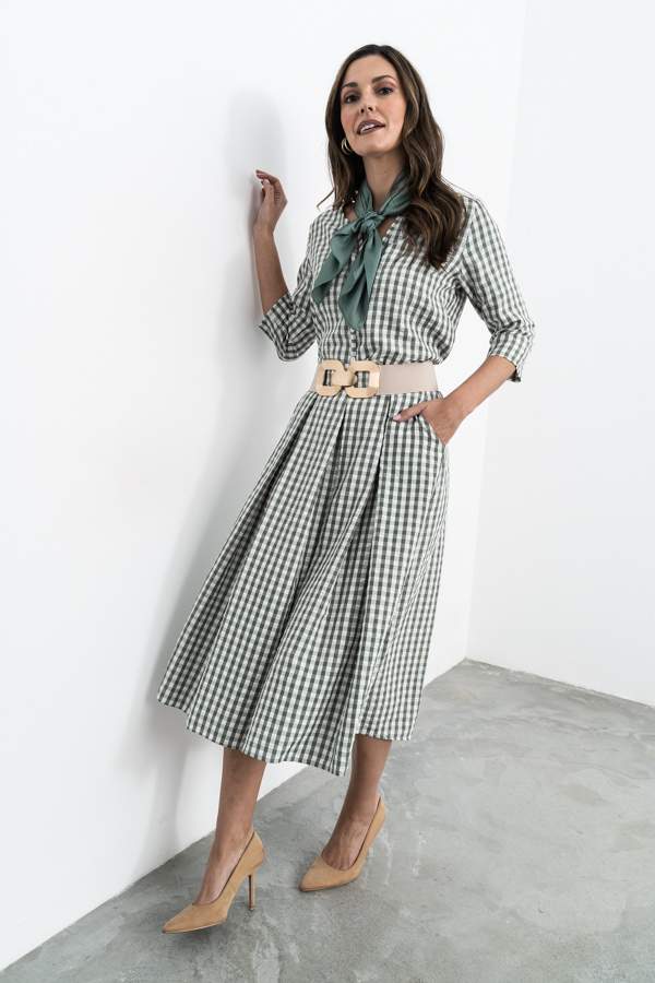 FALDA TABLAS CUADROS KAKI