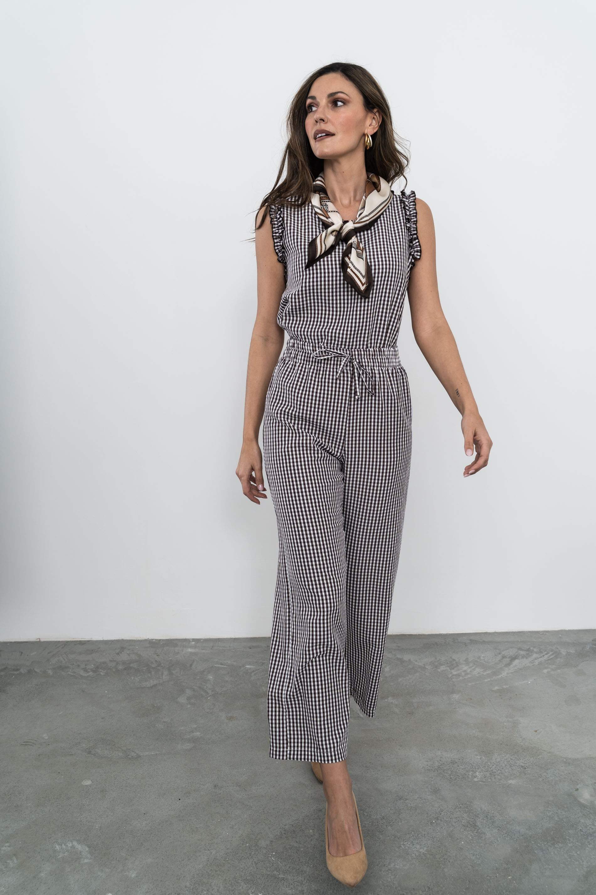 PANTALÓN CORDÓN CUADRITOS CHOCOLATE