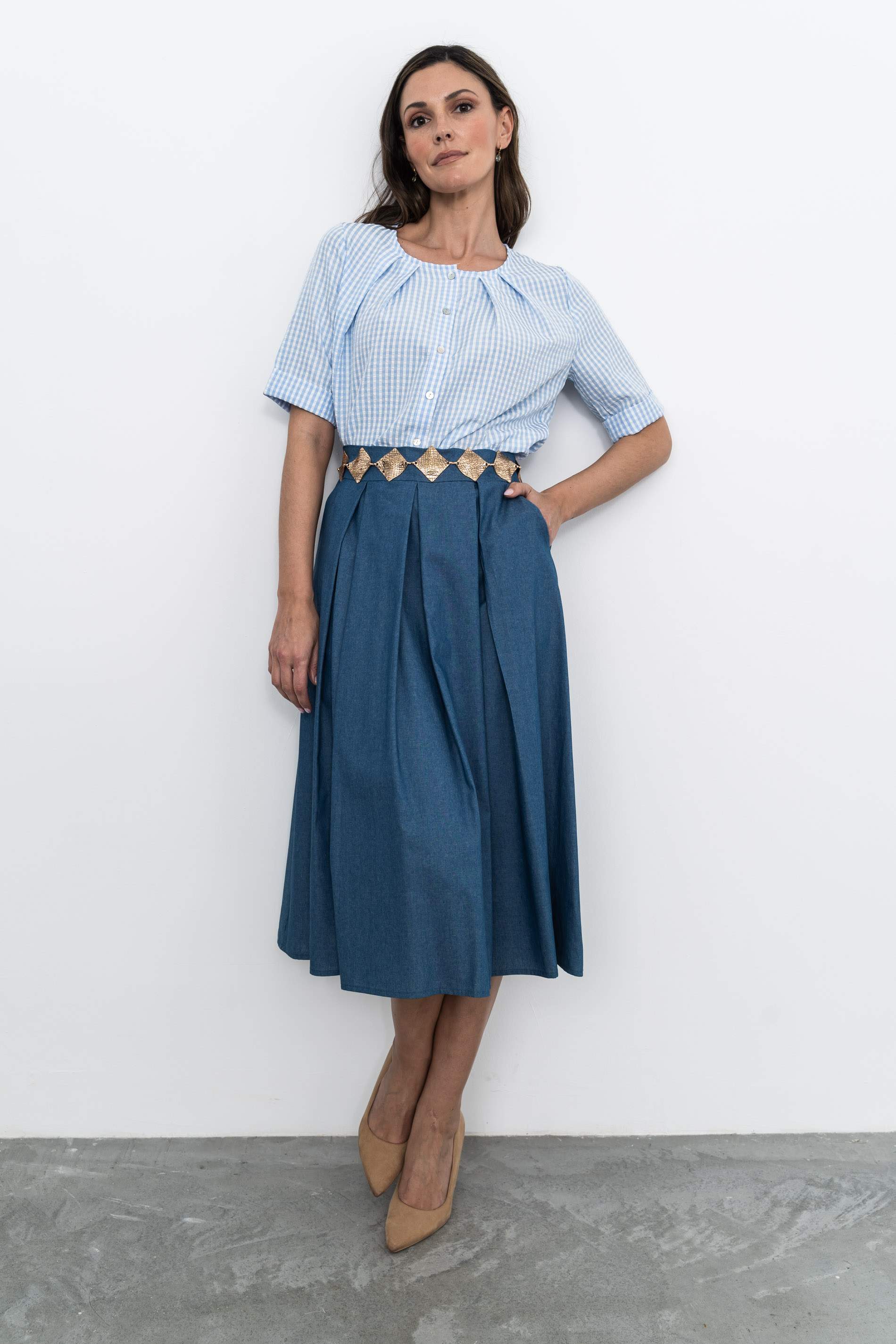 FALDA TABLAS DENIM AZUL