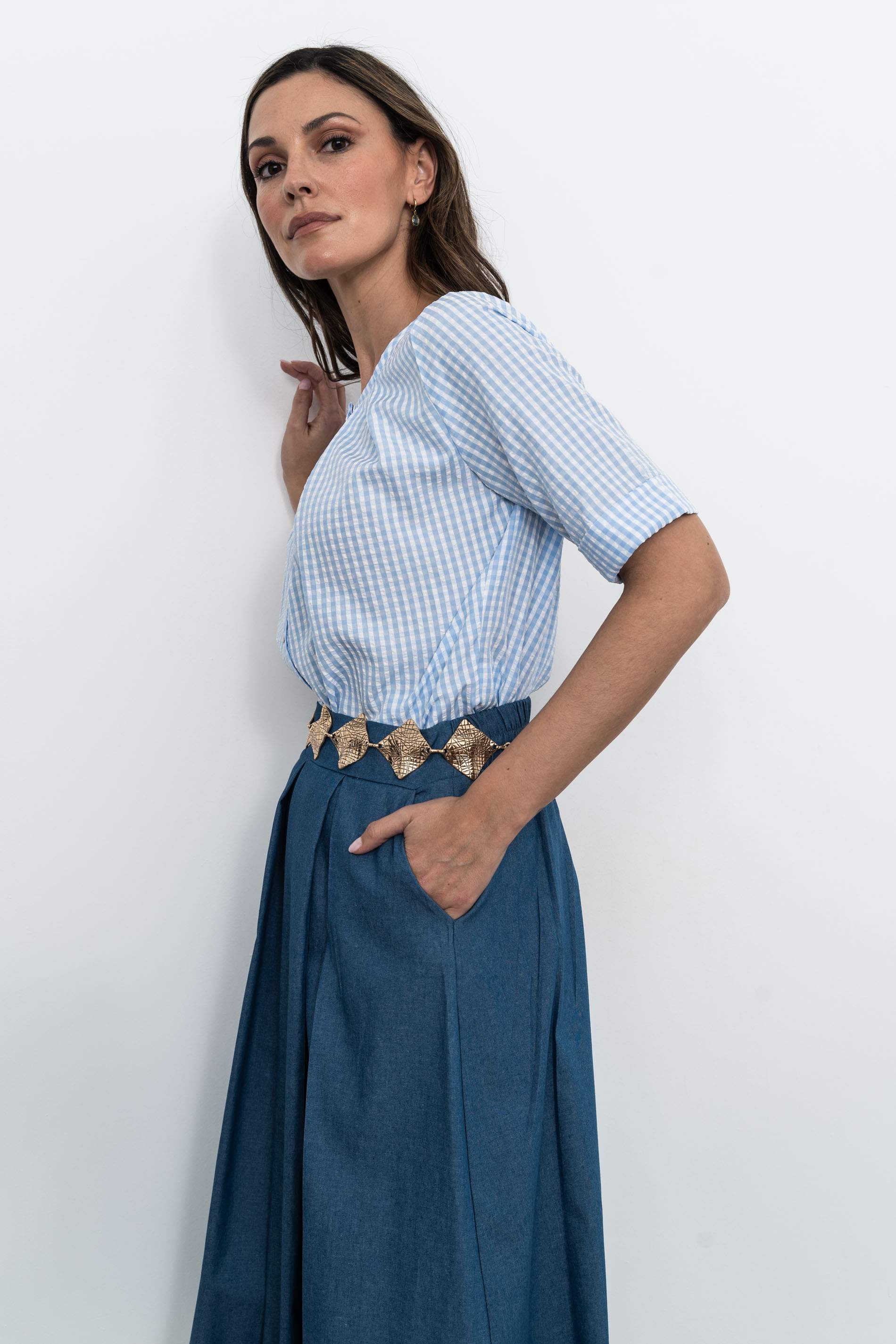 FALDA TABLAS DENIM AZUL