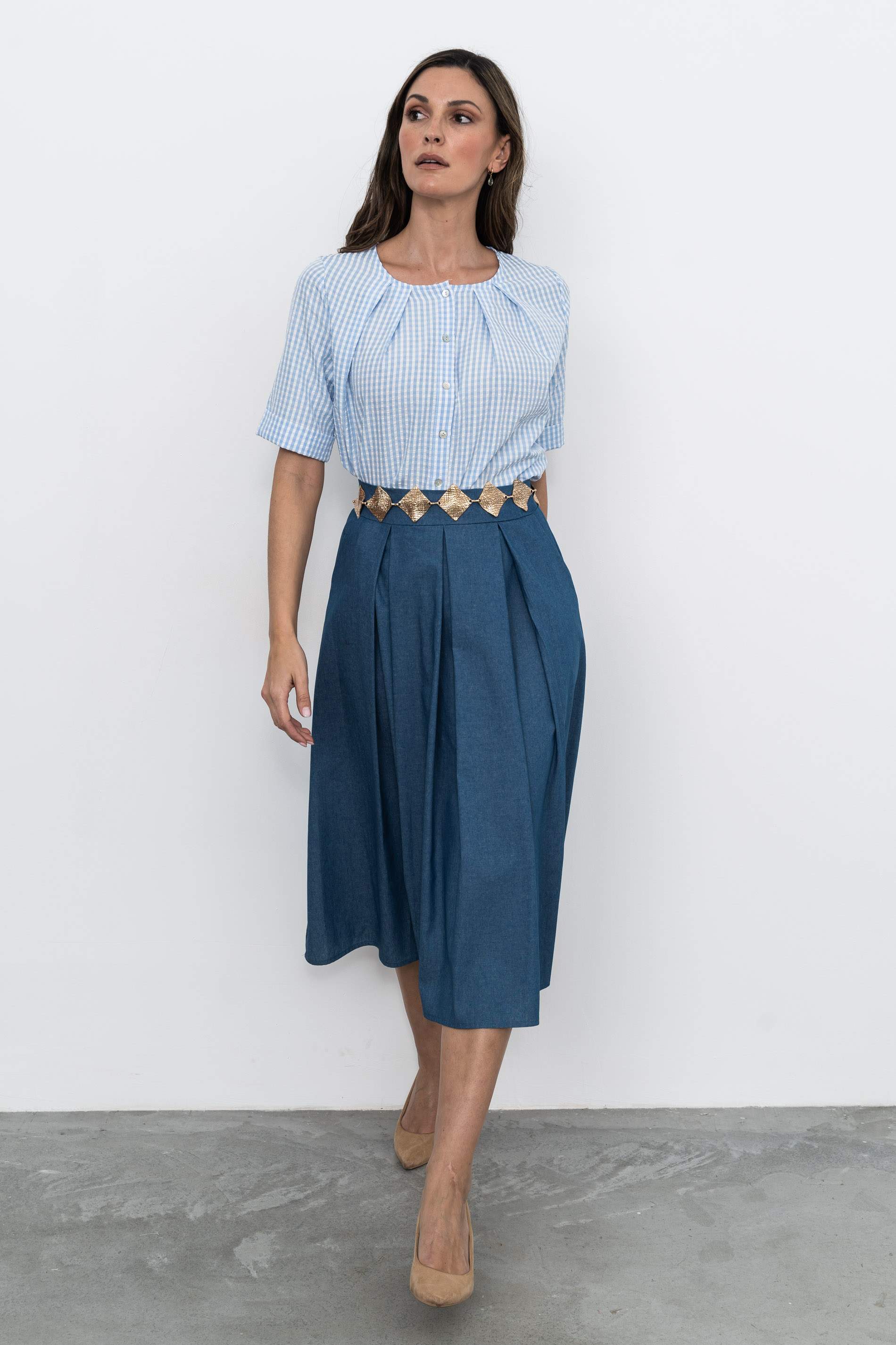 FALDA TABLAS DENIM AZUL