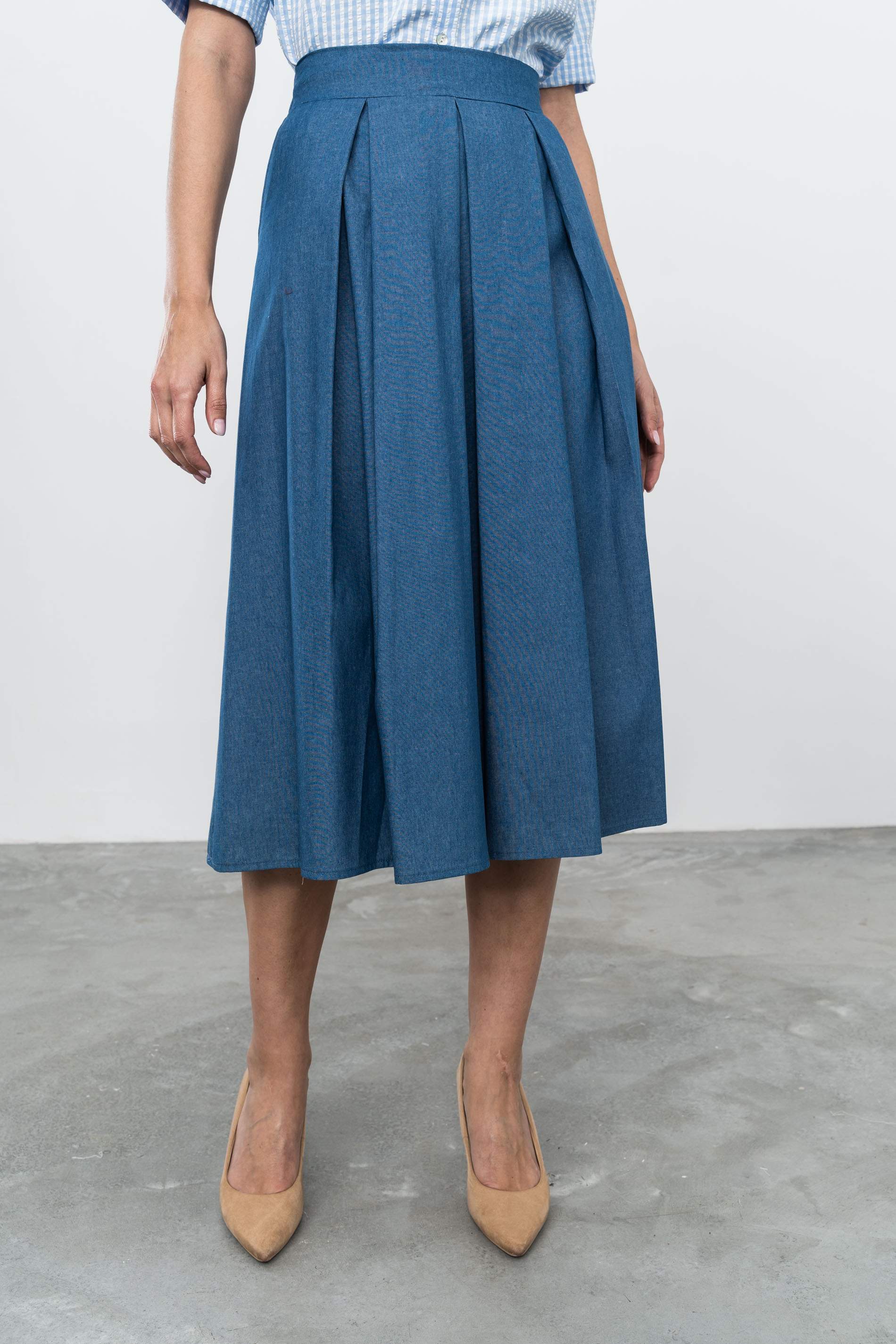 FALDA TABLAS DENIM AZUL