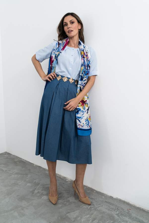 FALDA TABLAS DENIM AZUL