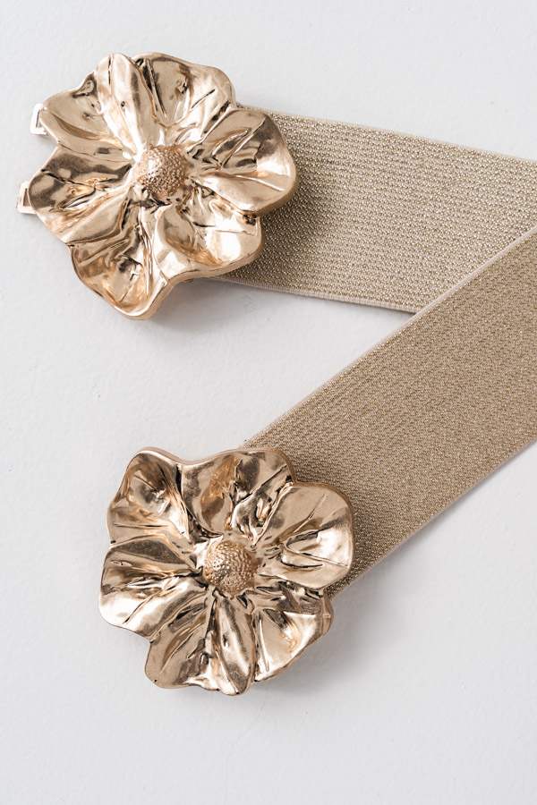 CINTURÓN ELÁSTICO FLOR METAL ORO
