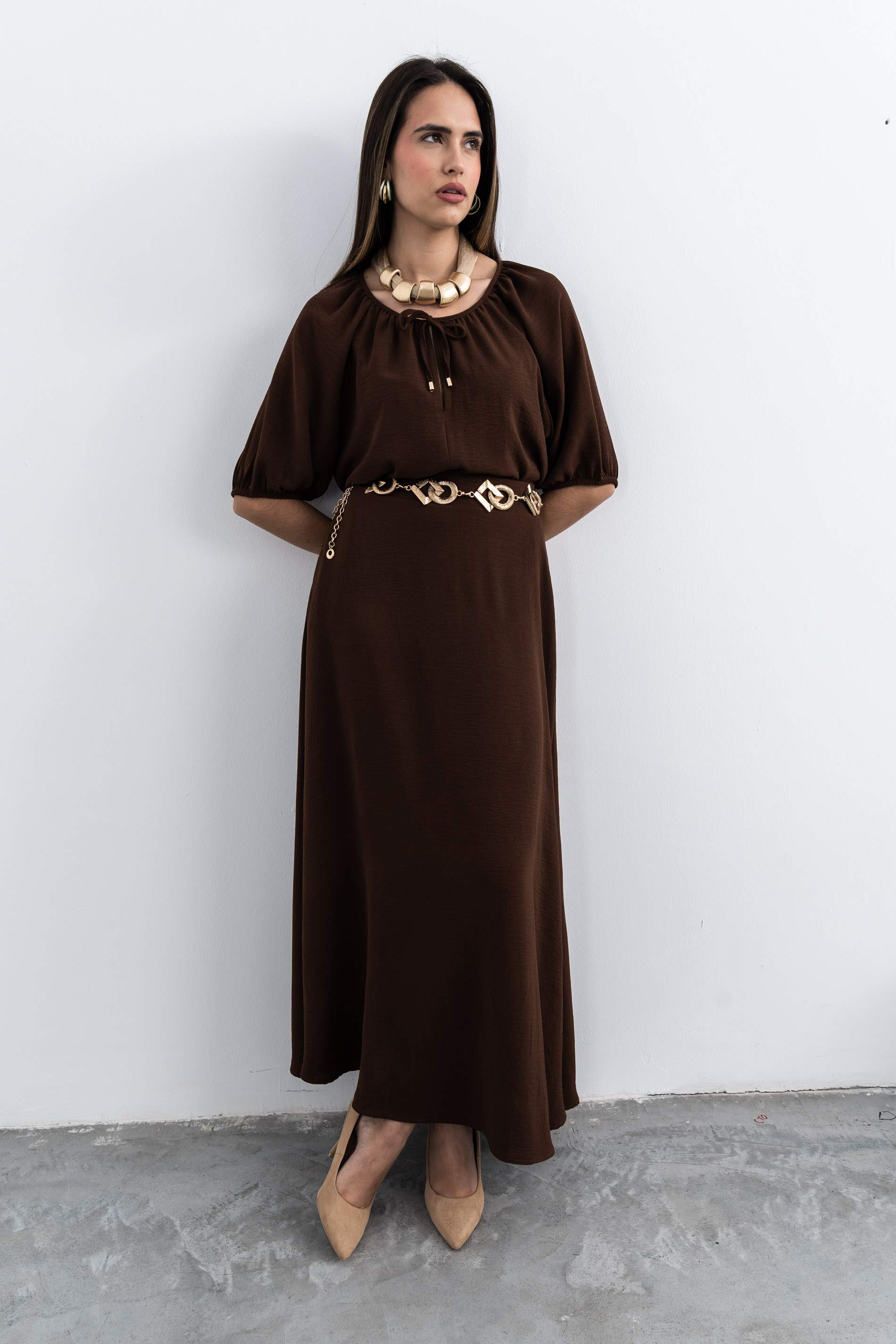 BLUSA FRUNCES LACITO CHOCOLATE