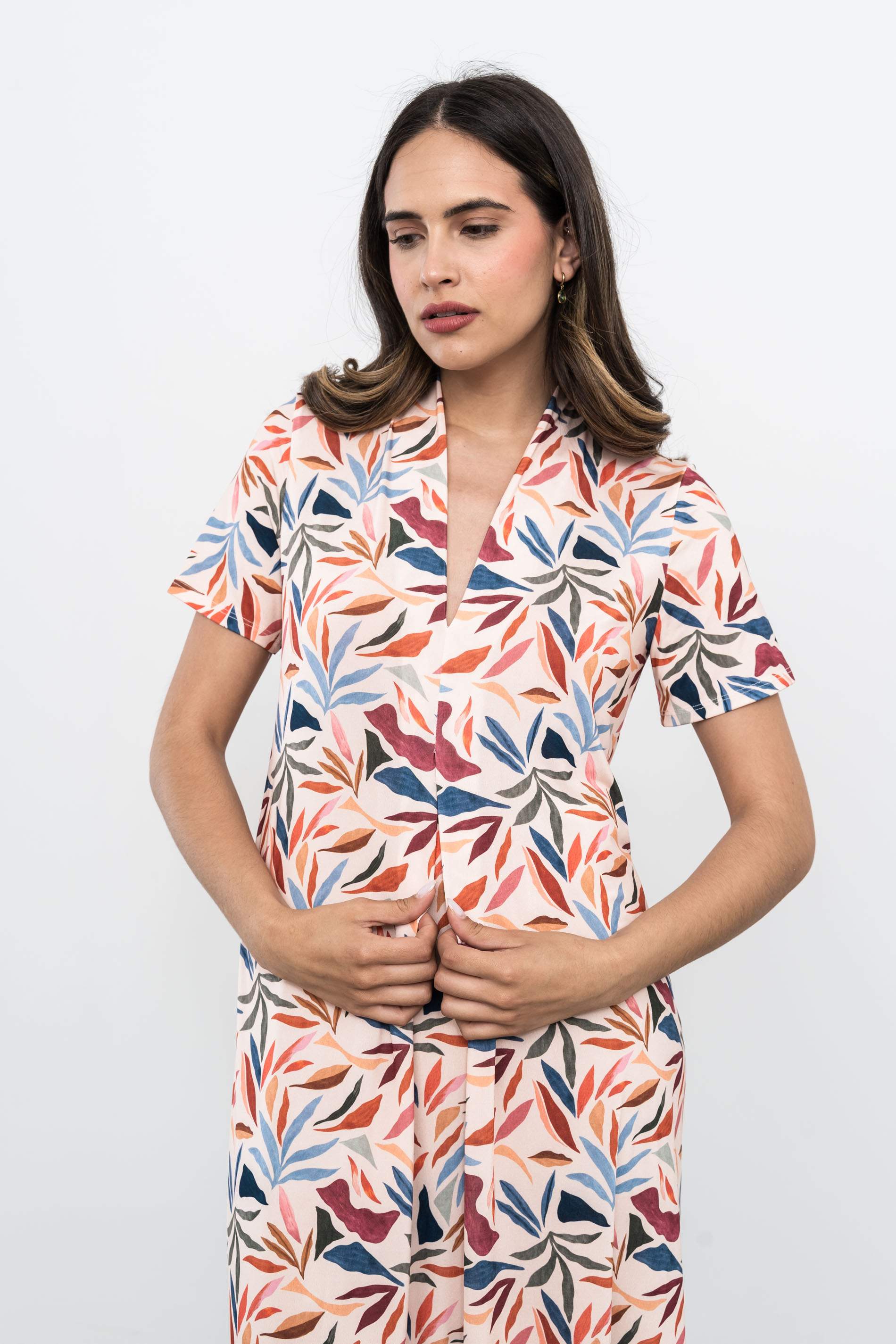 VESTIDO FUELLE HOJAS COLOR