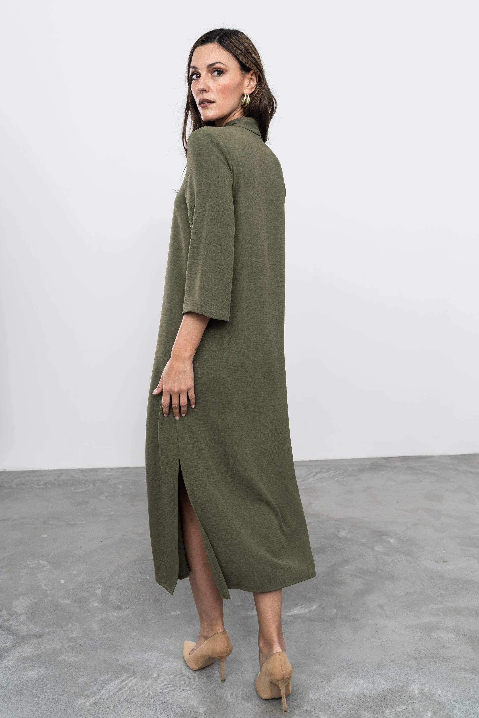 VESTIDO FUELLE LISO KAKI