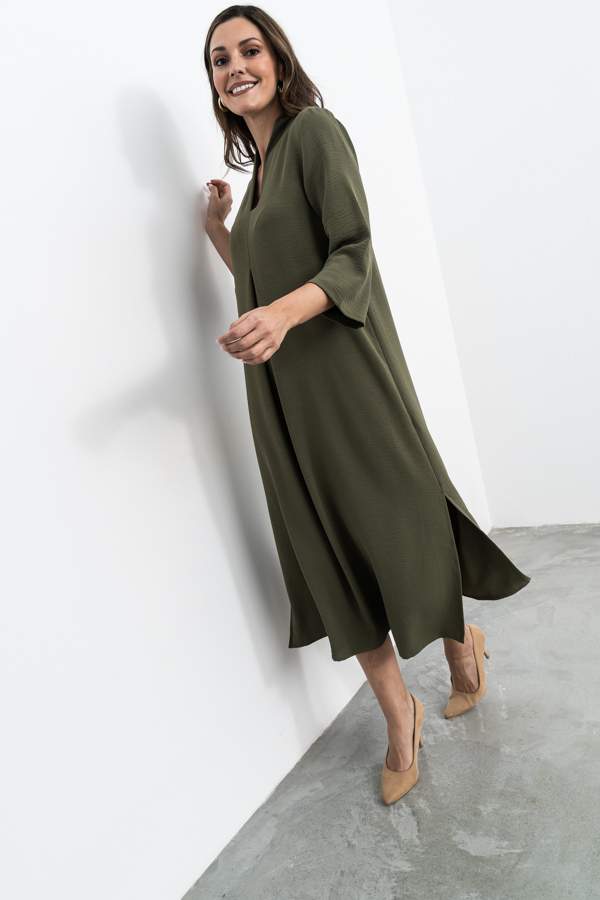 VESTIDO FUELLE LISO KAKI