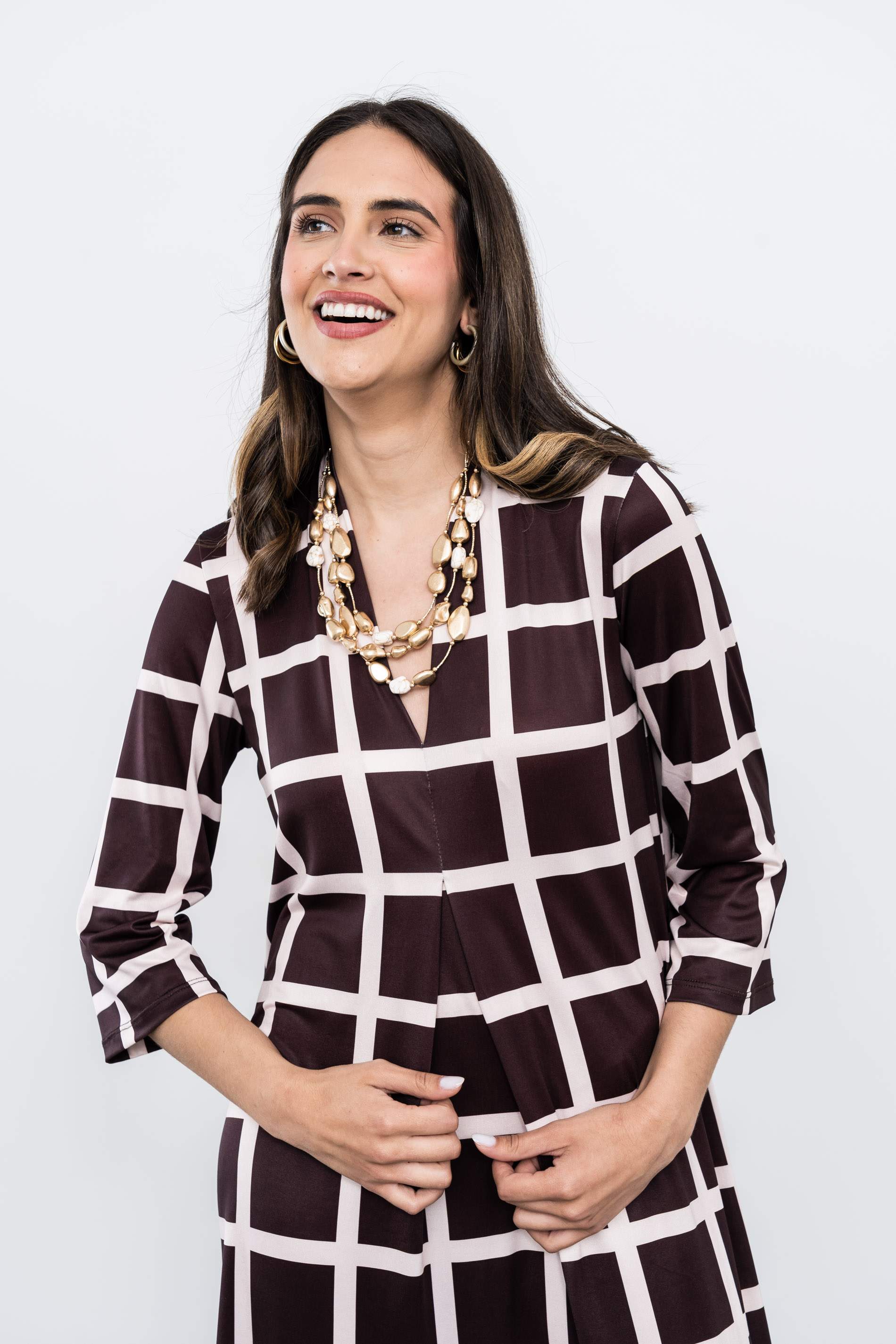 VESTIDO FUELLE CUADROS MANGA FRANCESA