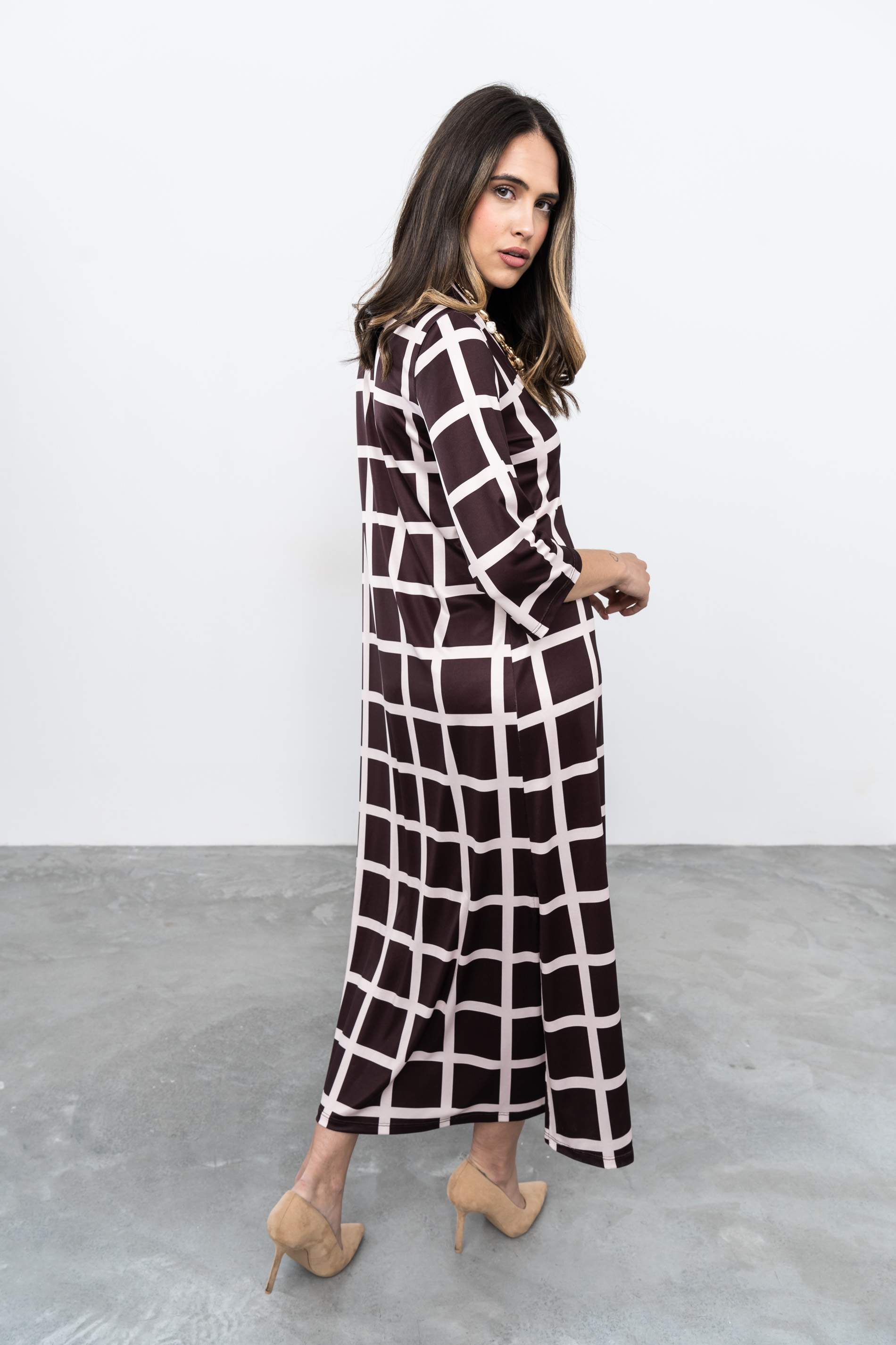 VESTIDO FUELLE CUADROS MANGA FRANCESA