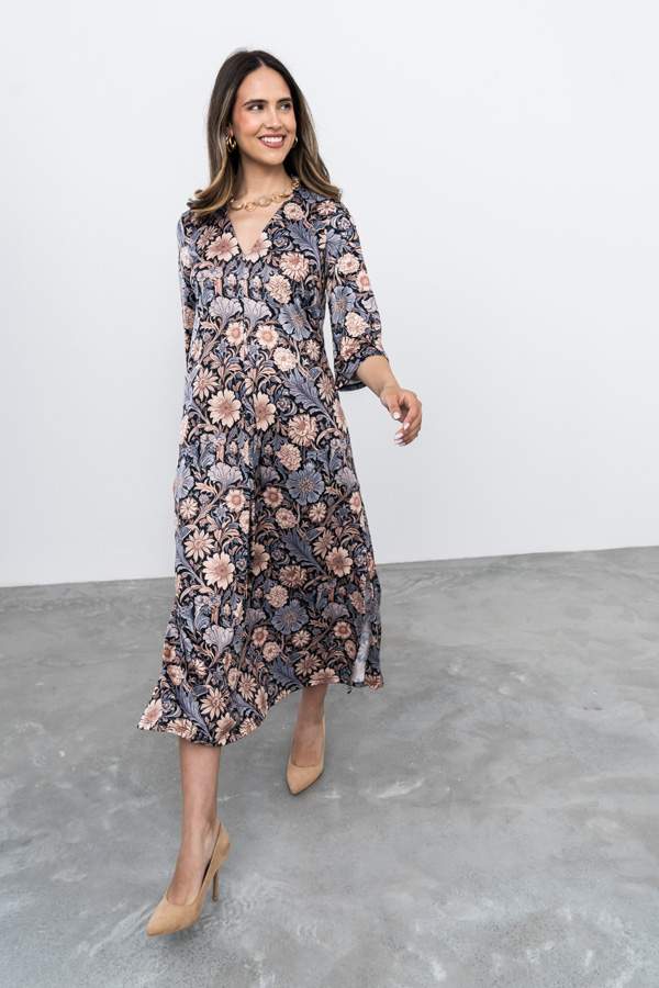 VESTIDO FUELLE CUELLO PICO FLORAL