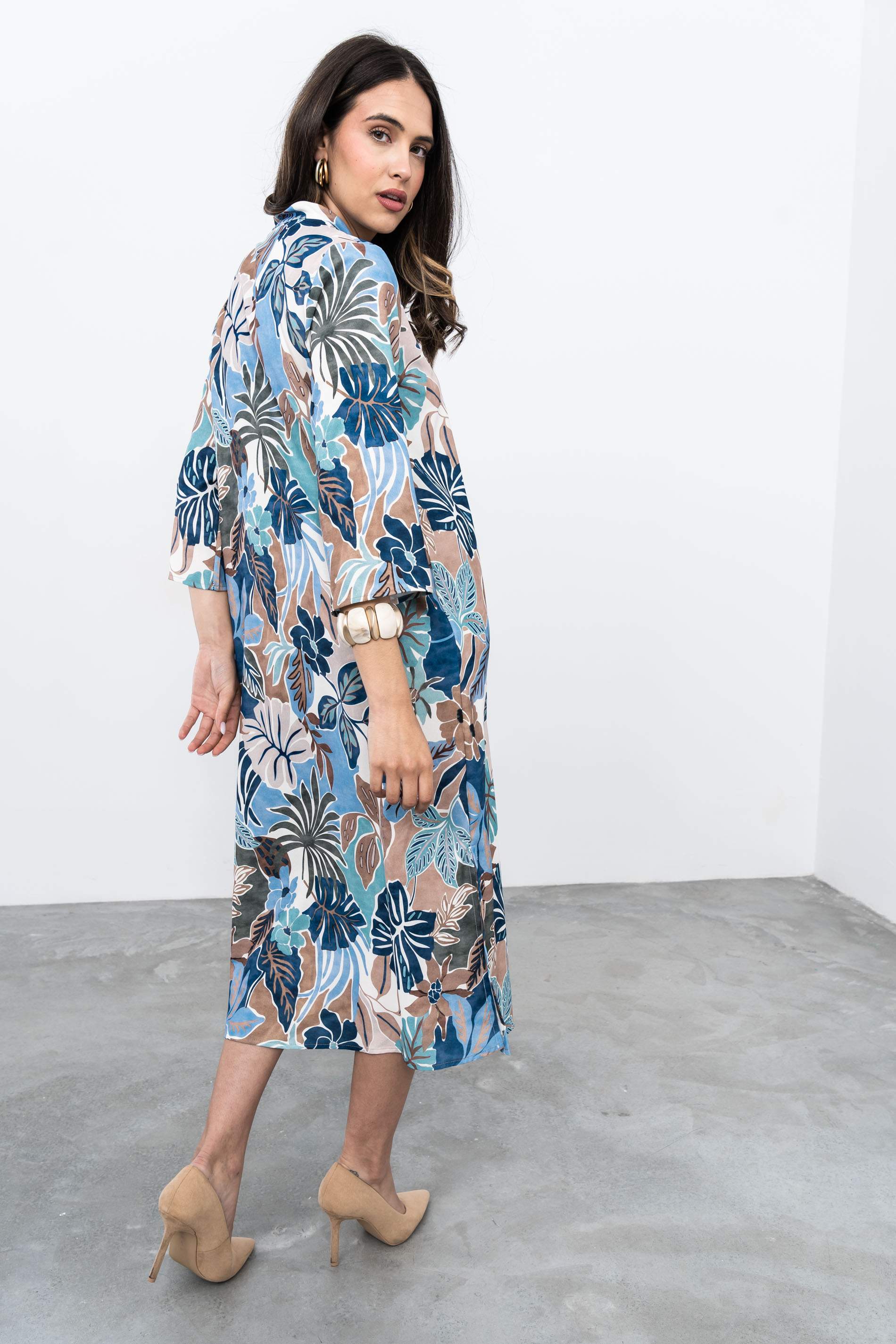 VESTIDO CUELLO TIRA HOJAS