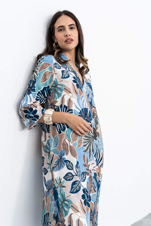 VESTIDO CUELLO TIRA HOJAS