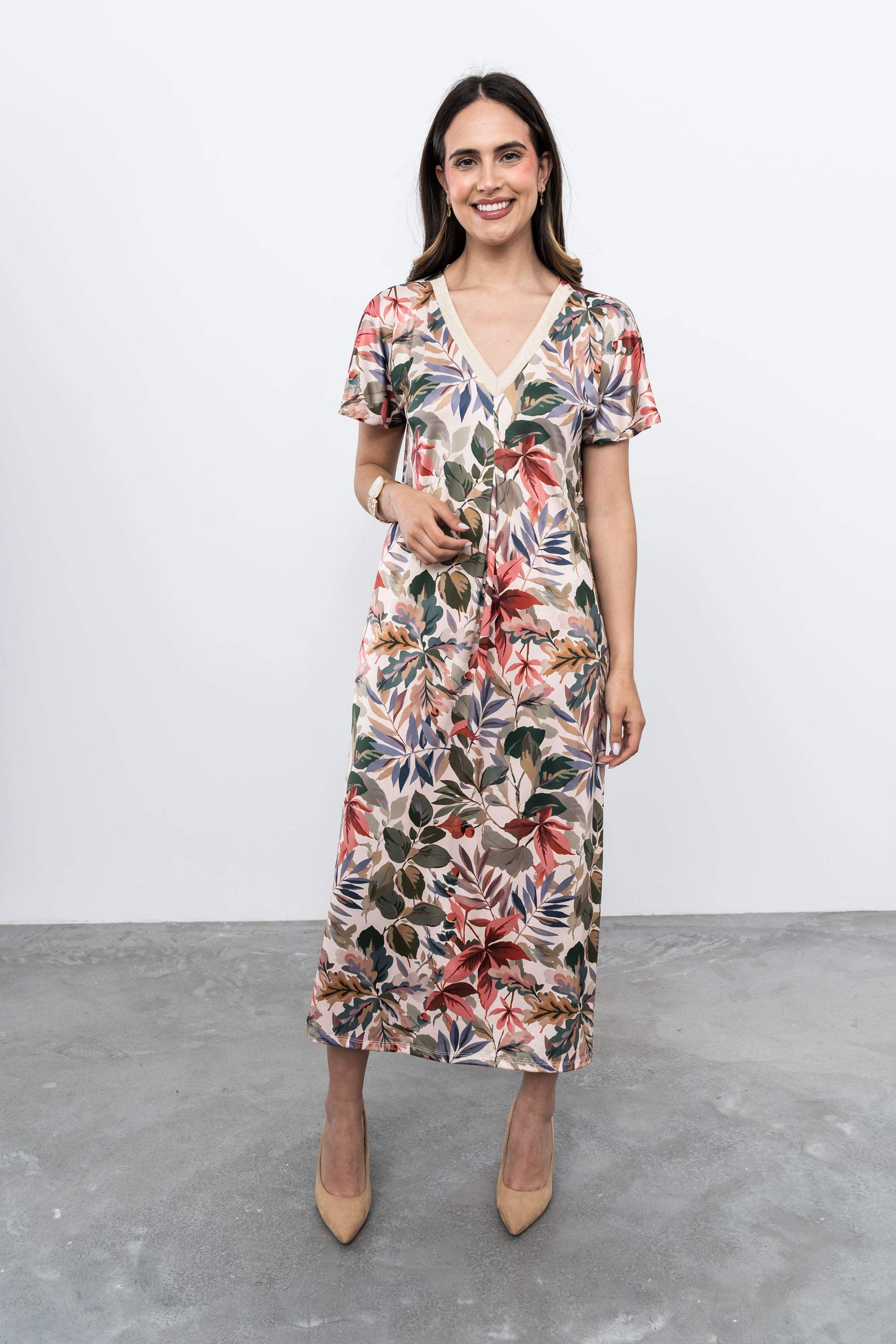 VESTIDO PLIEGUE HOJAS 