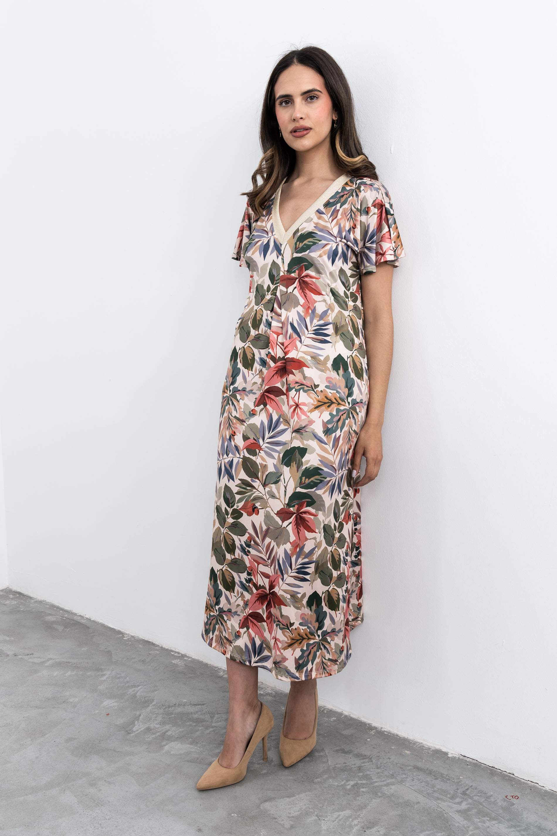 VESTIDO PLIEGUE HOJAS 