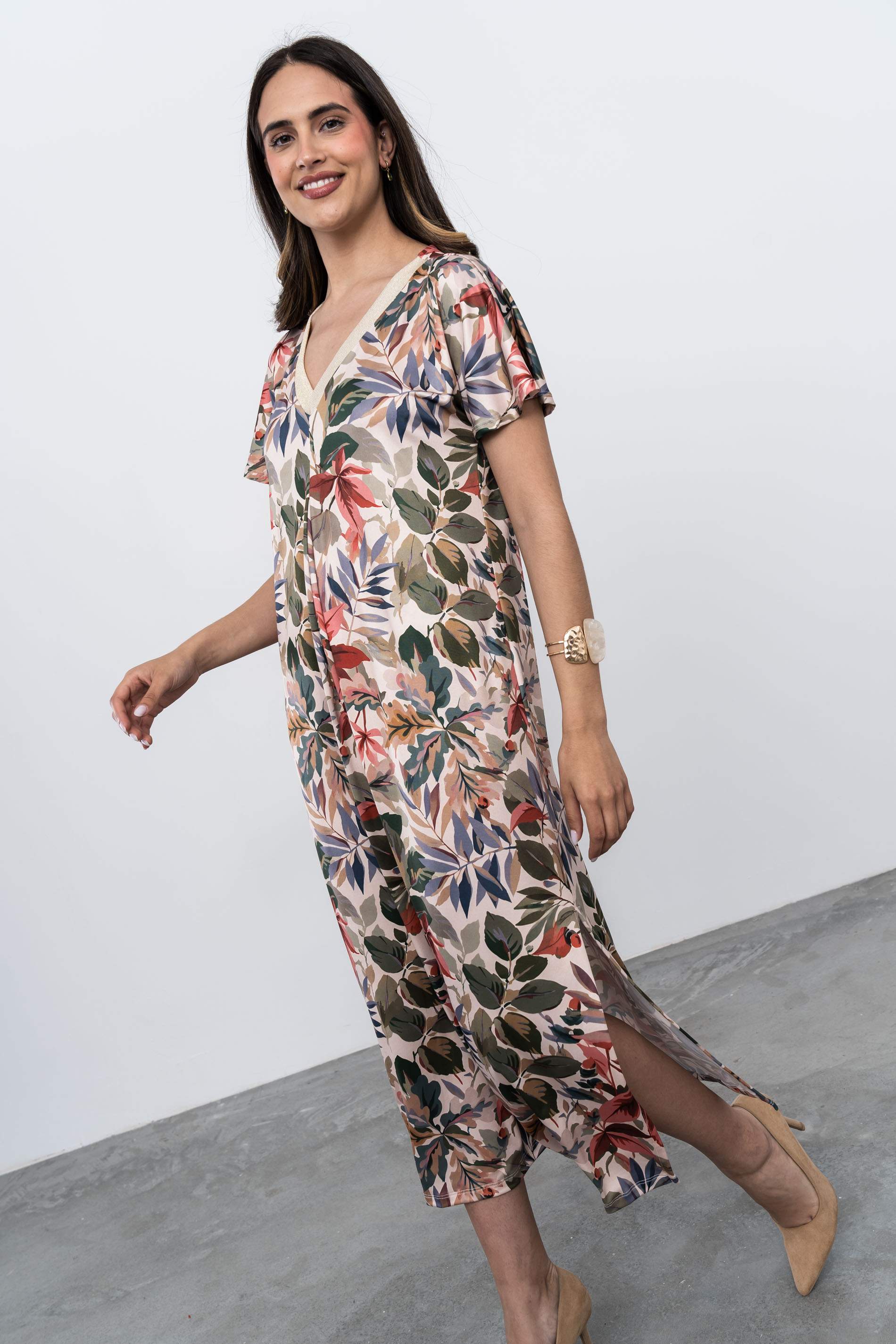 VESTIDO PLIEGUE HOJAS 