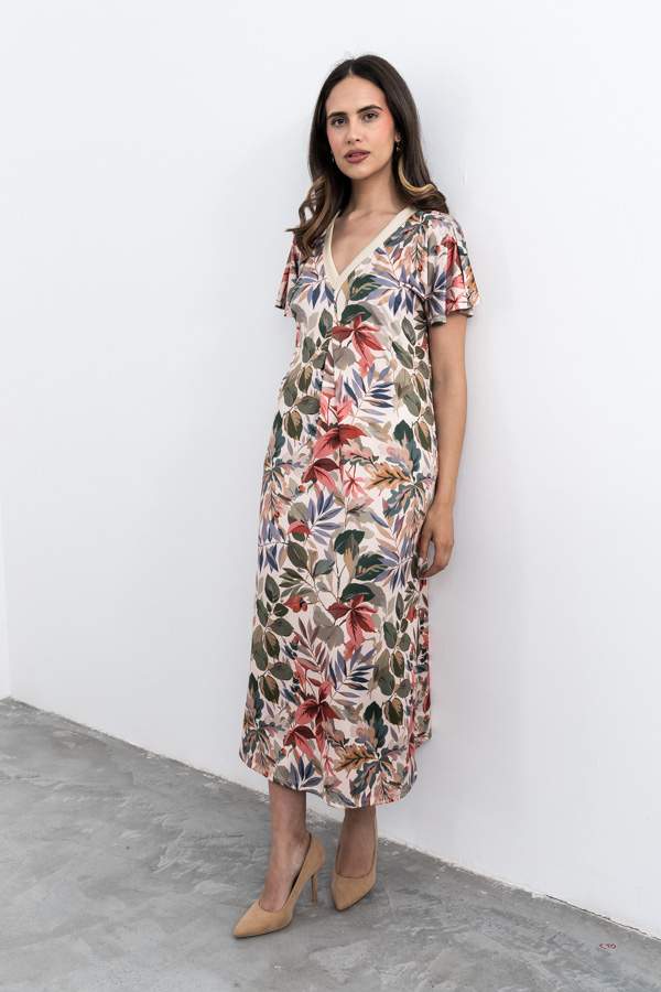 VESTIDO PLIEGUE HOJAS 