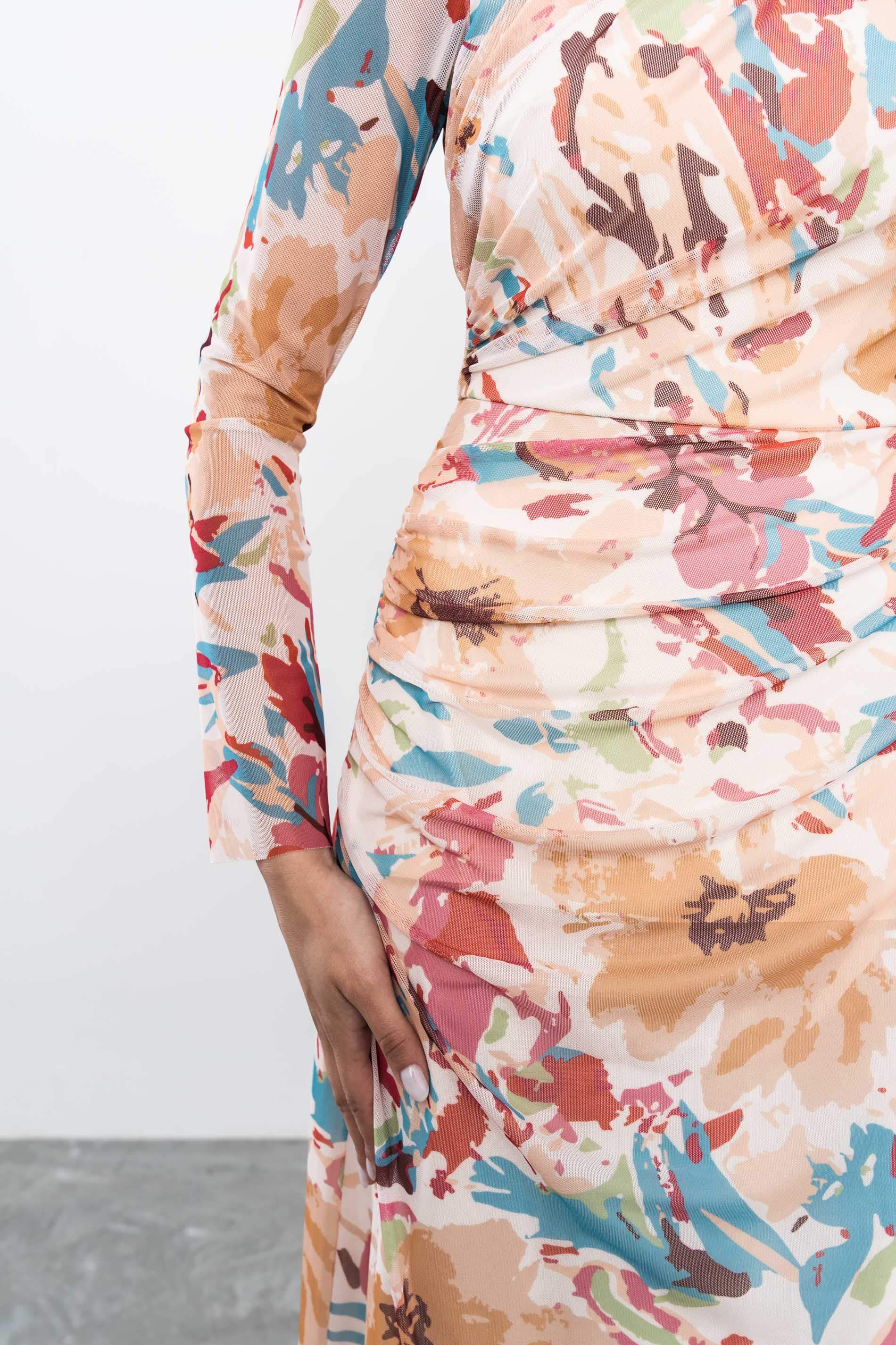 VESTIDO FRUNCES TUL MOSTAZA